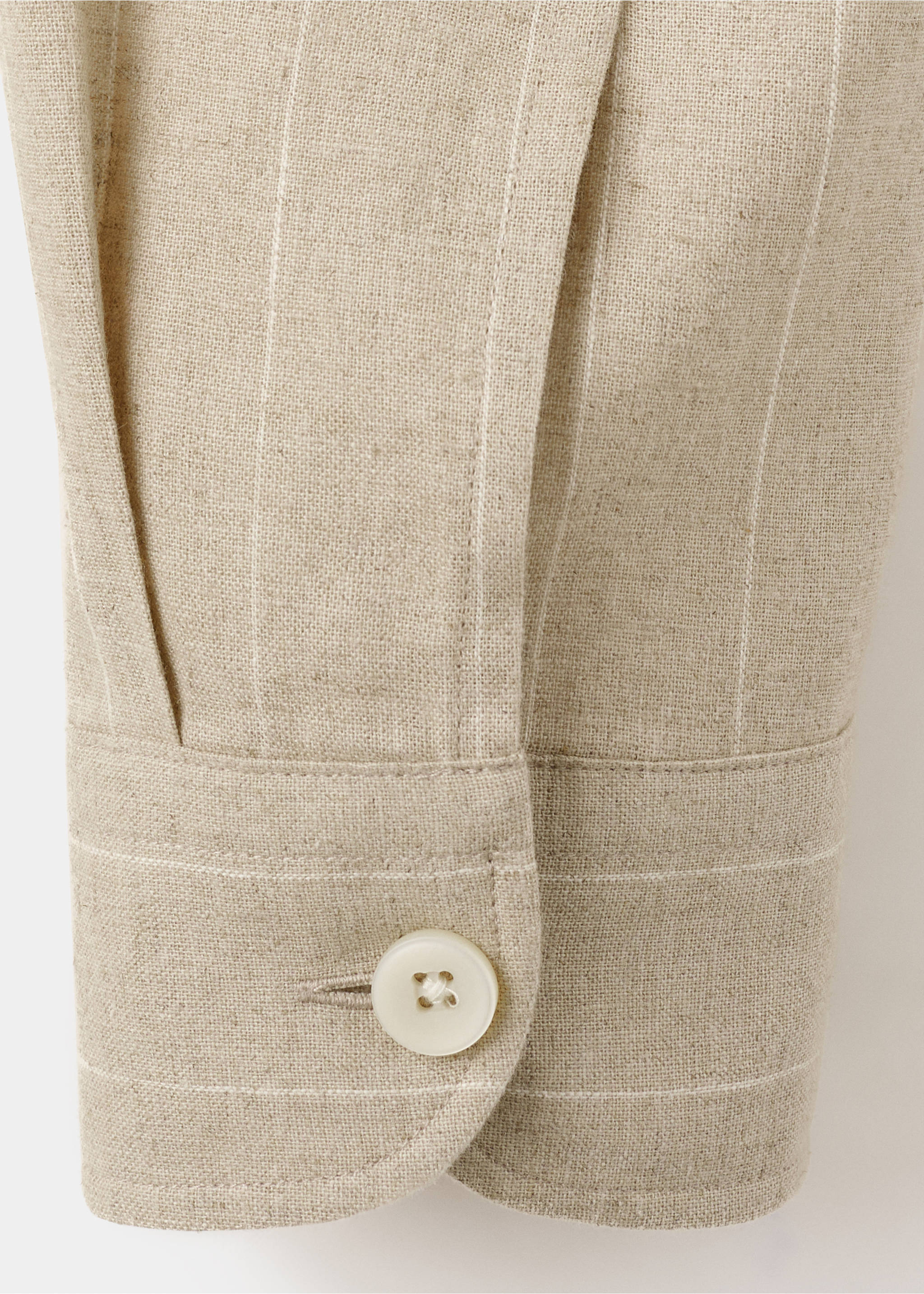 Camisa às riscas de mistura de linho e algodão - Pormenor do artigo 0, Bege. Ref: 27066710-00.