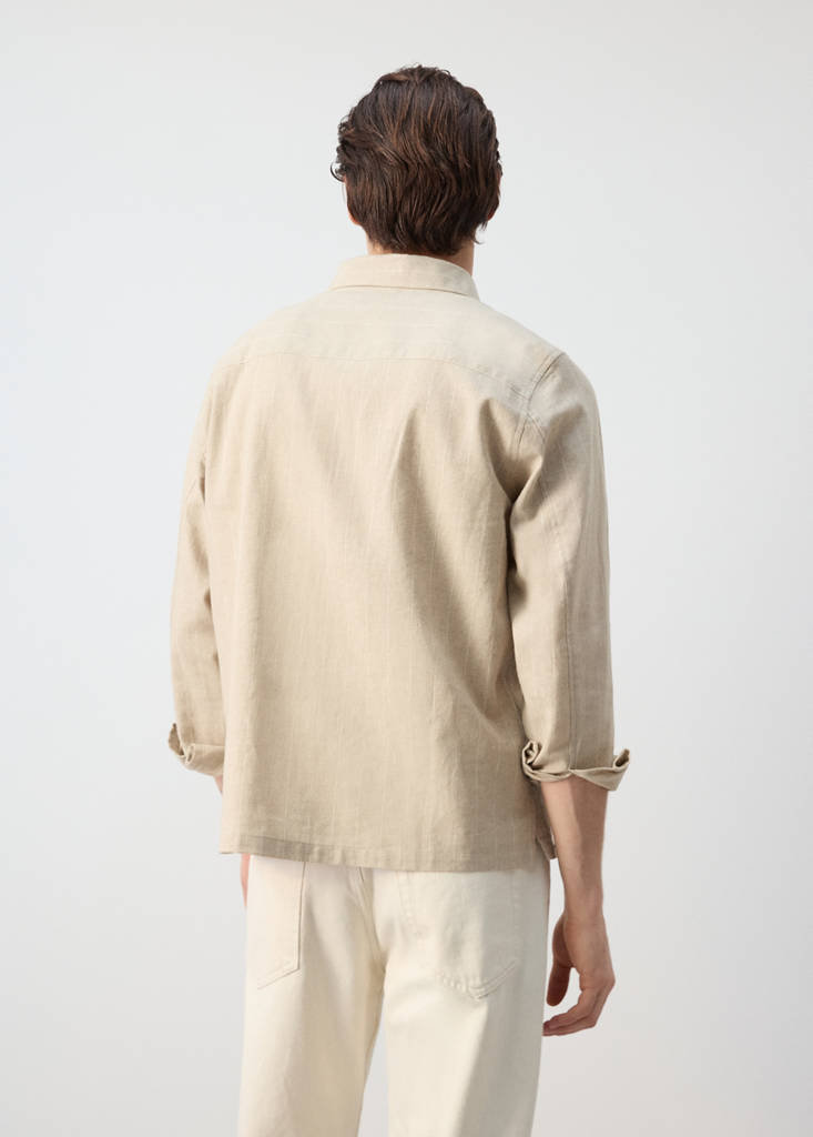Linen and cotton blend stripe shirt — Beige