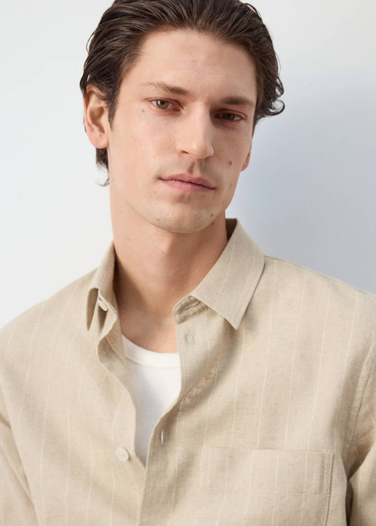 Linen and cotton blend stripe shirt — Beige