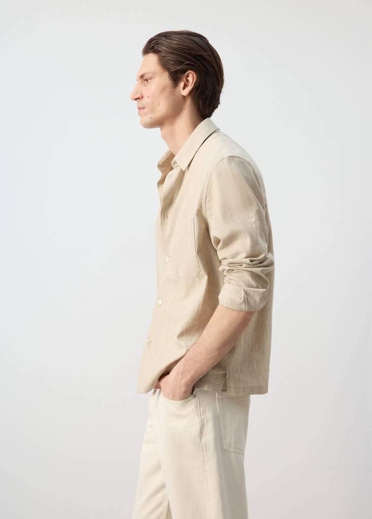 Linen and cotton blend stripe shirt — Beige