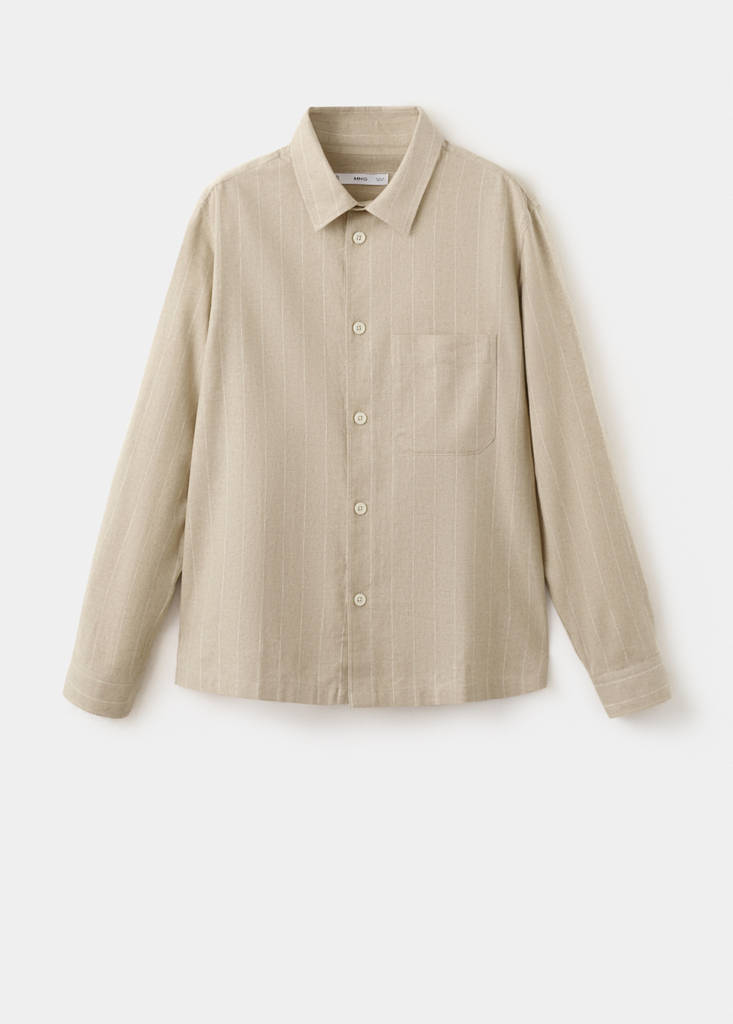 Linen and cotton blend stripe shirt — Beige