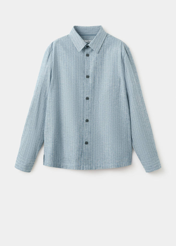 Linen and cotton blend stripe shirt — Navy