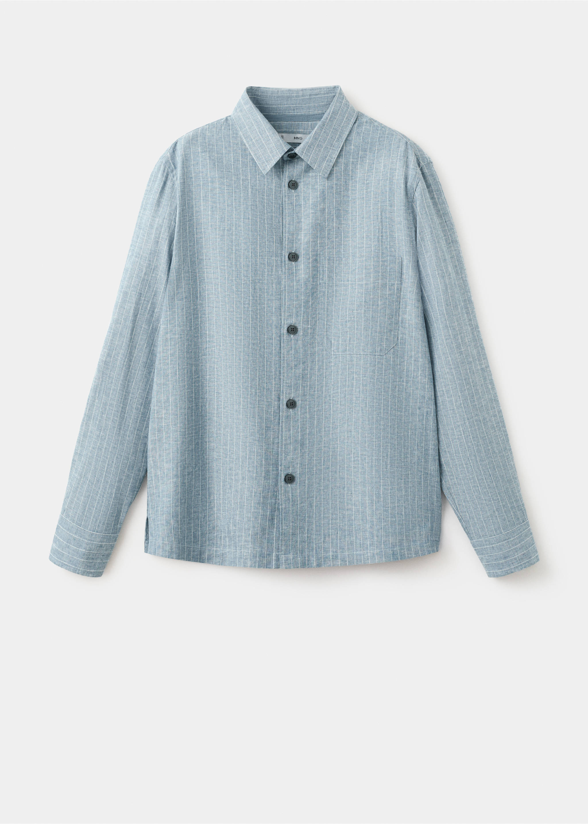Linen and cotton blend stripe shirt - Article without model, Navy. Ref: 27066710-00.