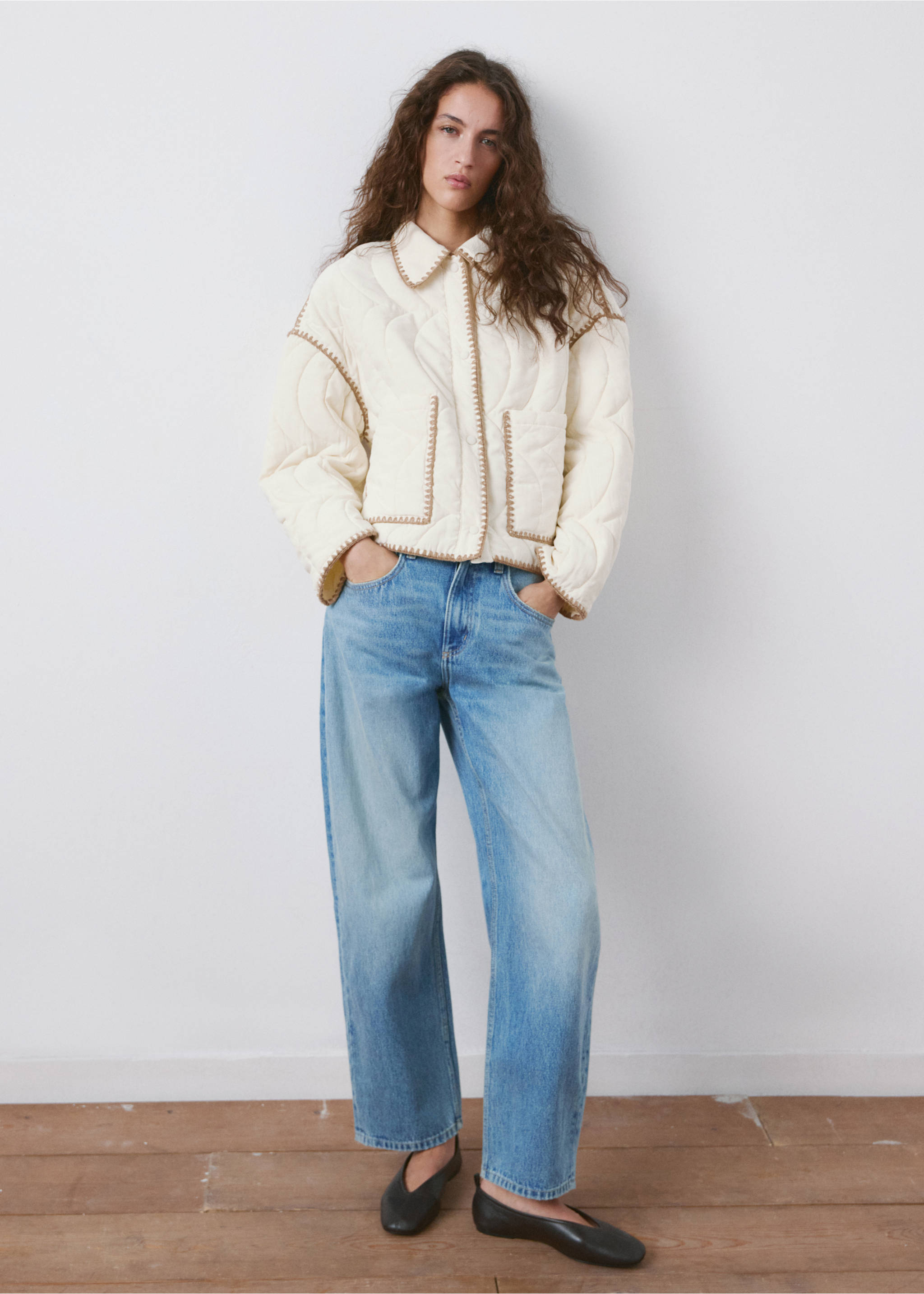 Veste rembourrée liserés contraste - Plan général, Écru. Ref: 27066713-00.