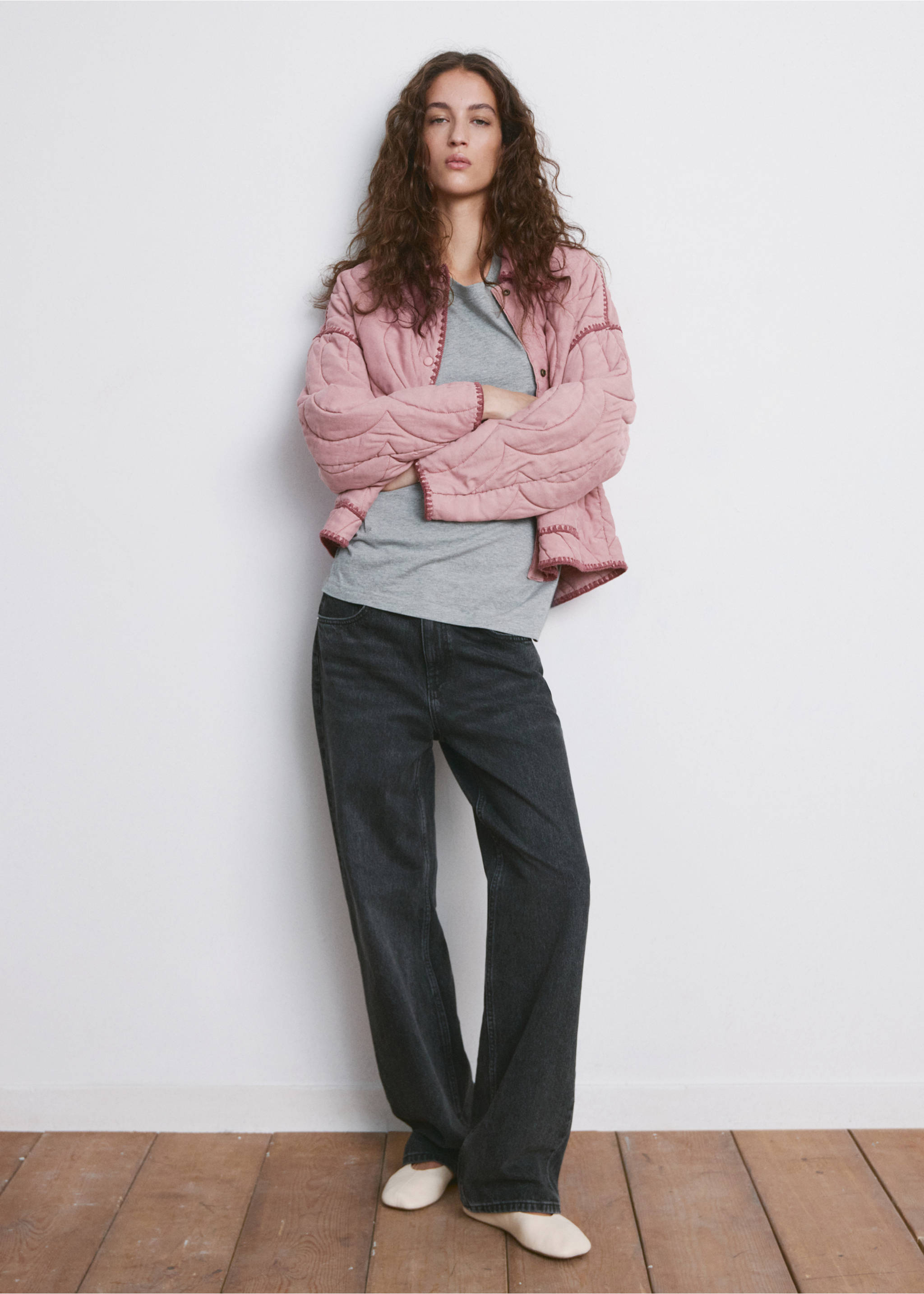 Veste rembourrée liserés contraste - Plan général, Rose. Ref: 27066713-00.