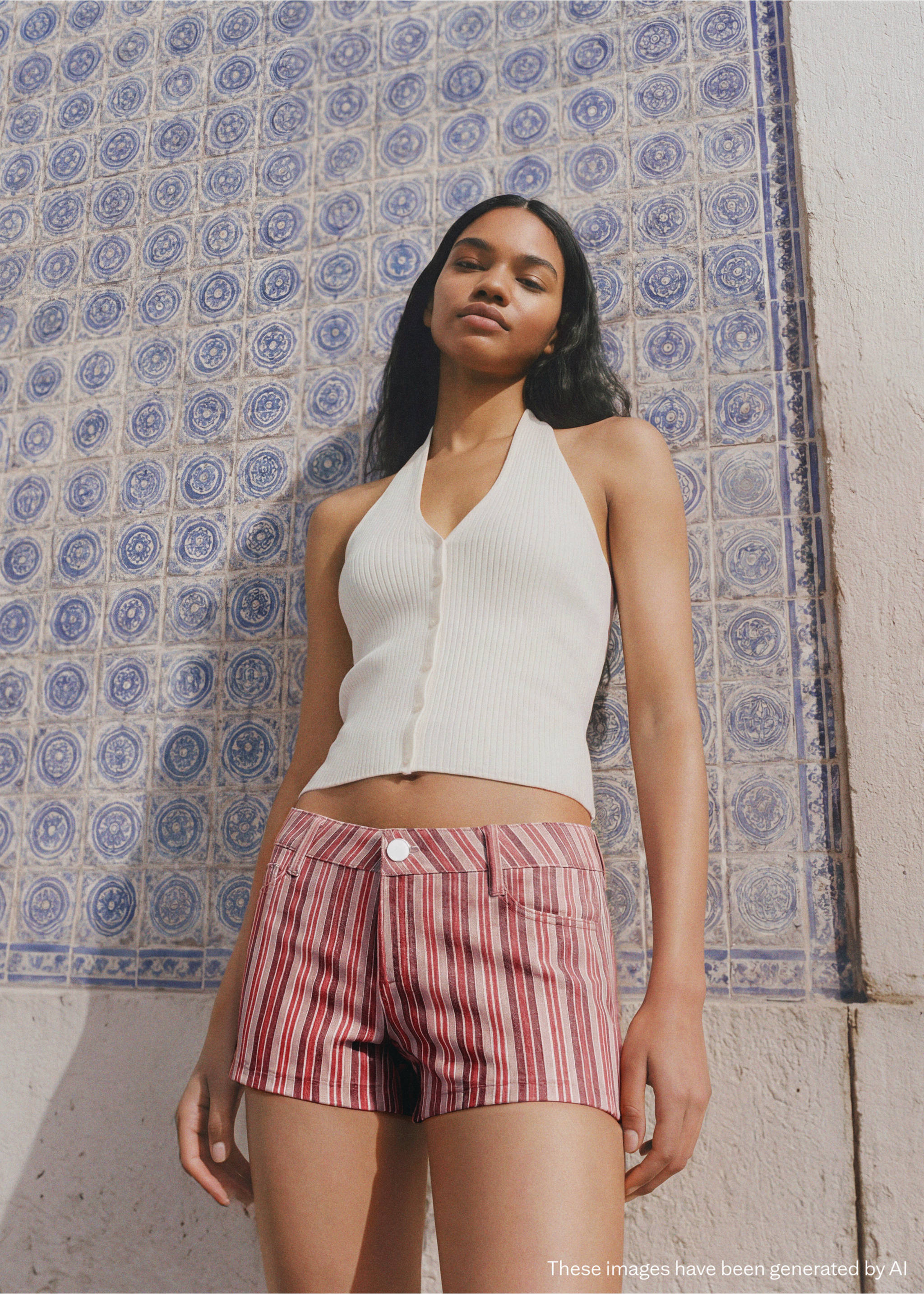 Minishorts ratlles - Pla mig, Rosa pastel. Ref: 27066726-00.