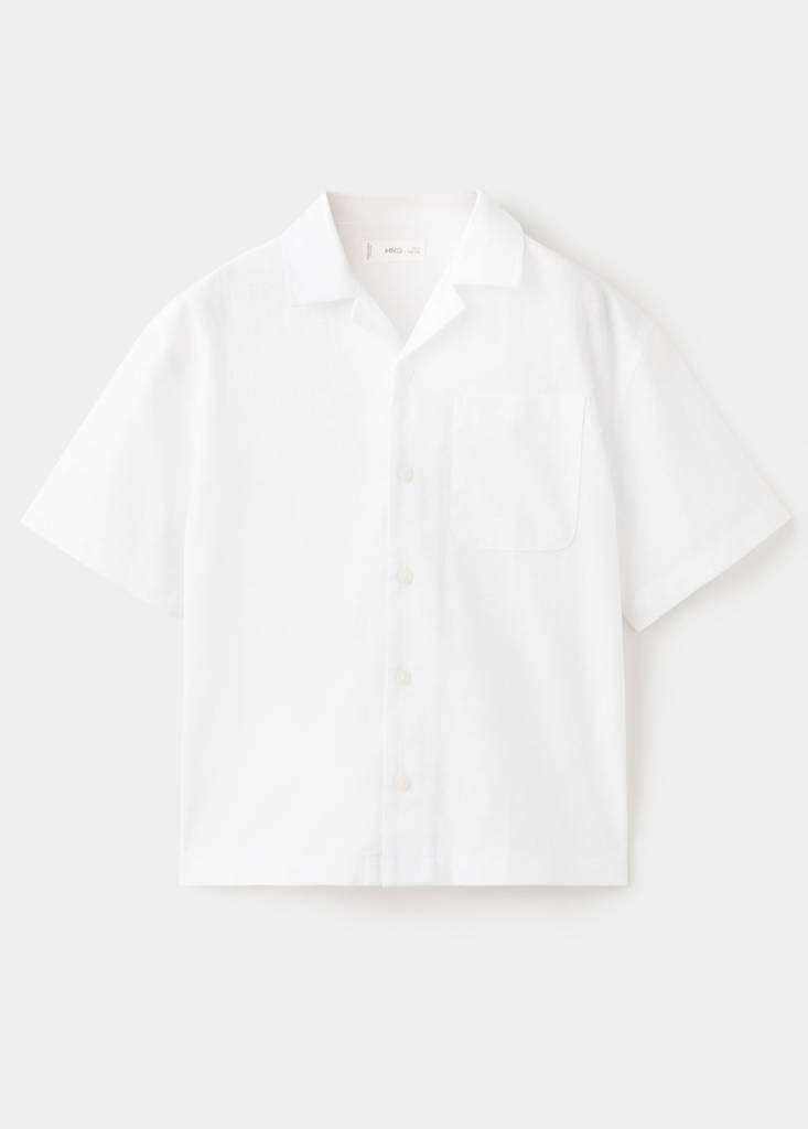 Linen-blend short-sleeve shirt — White