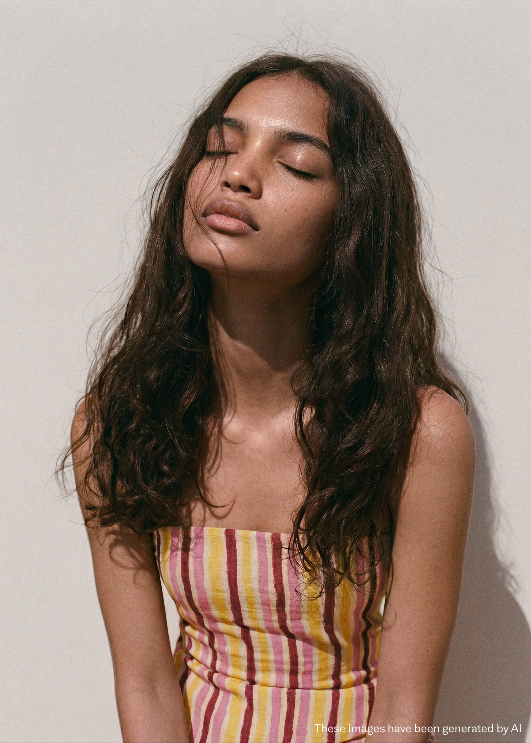 Top bez ramiączek w paski - Plan średni, musztardowy. Ref: 27066735-00.