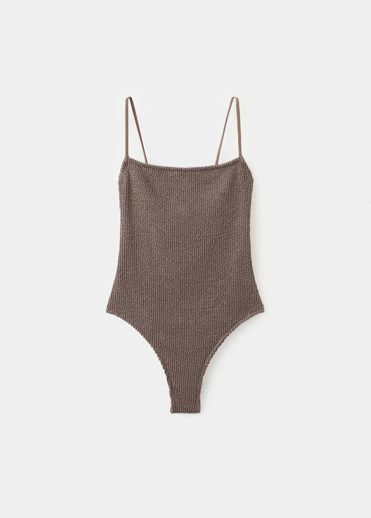 Textured swimsuit with straps — Light/Pastel Brown
