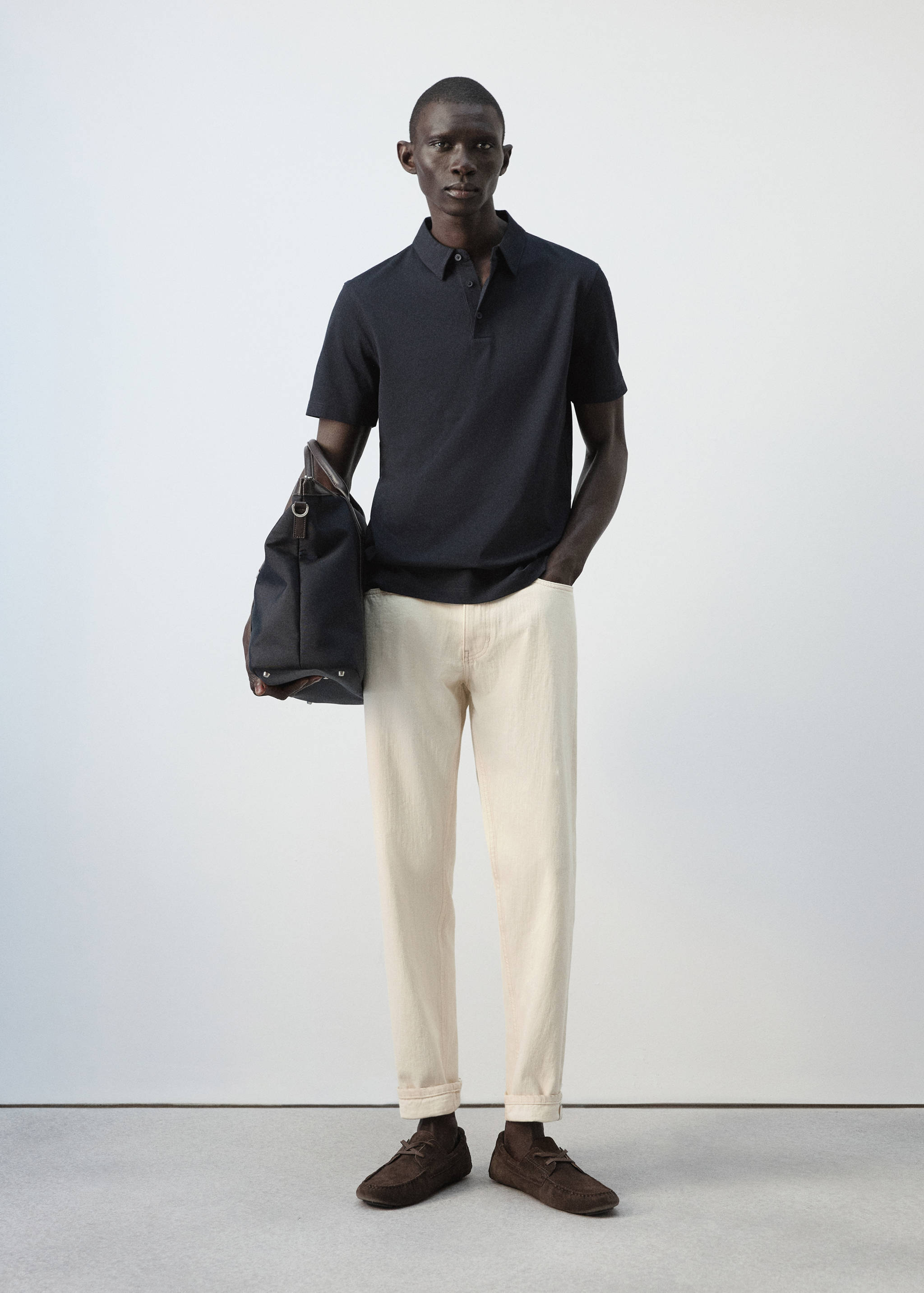 100% cotton regular fit cropped jeans - General plane