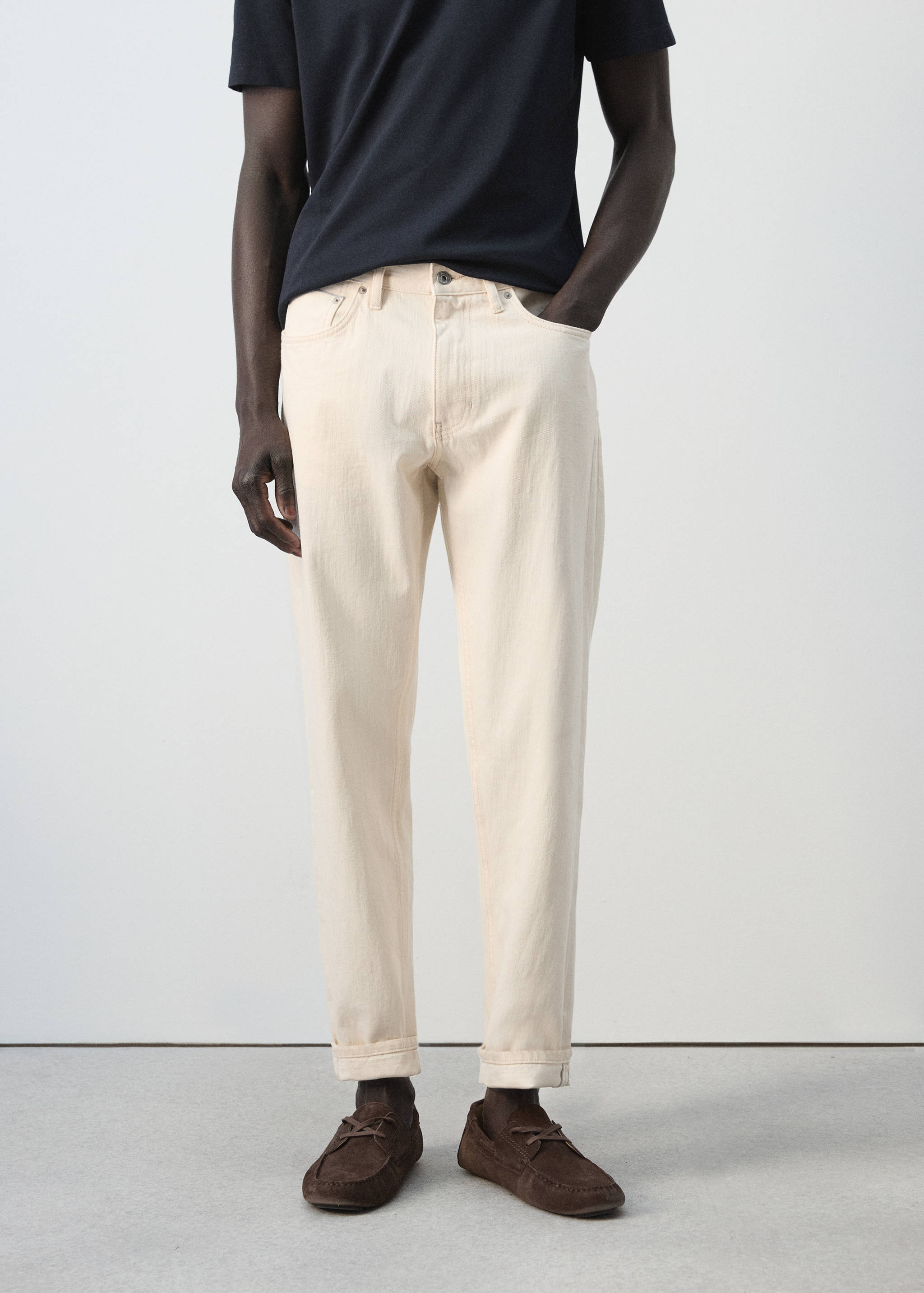 100% cotton regular fit cropped jeans - Medium plane