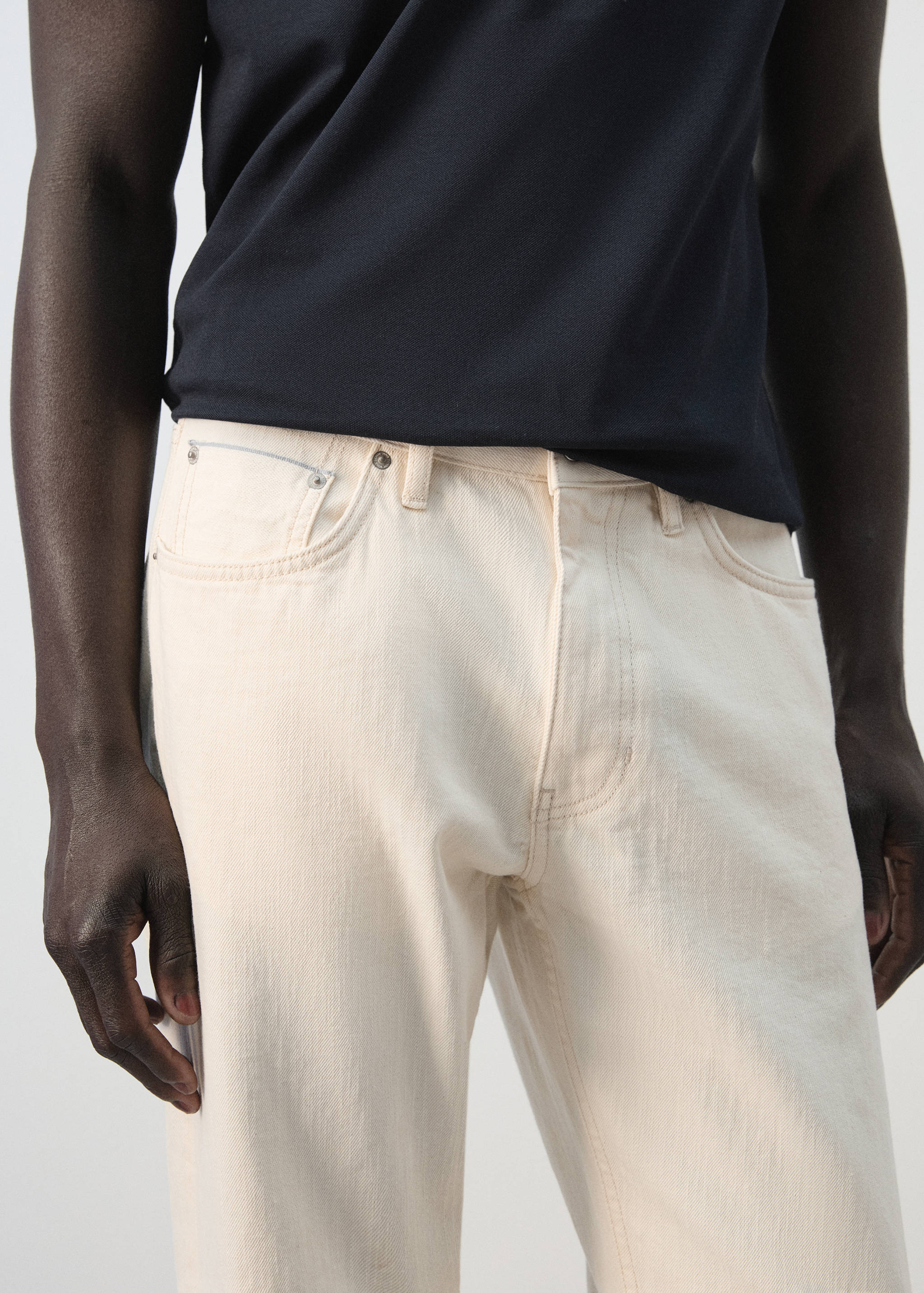 100% cotton regular fit cropped jeans - Details of the article 1