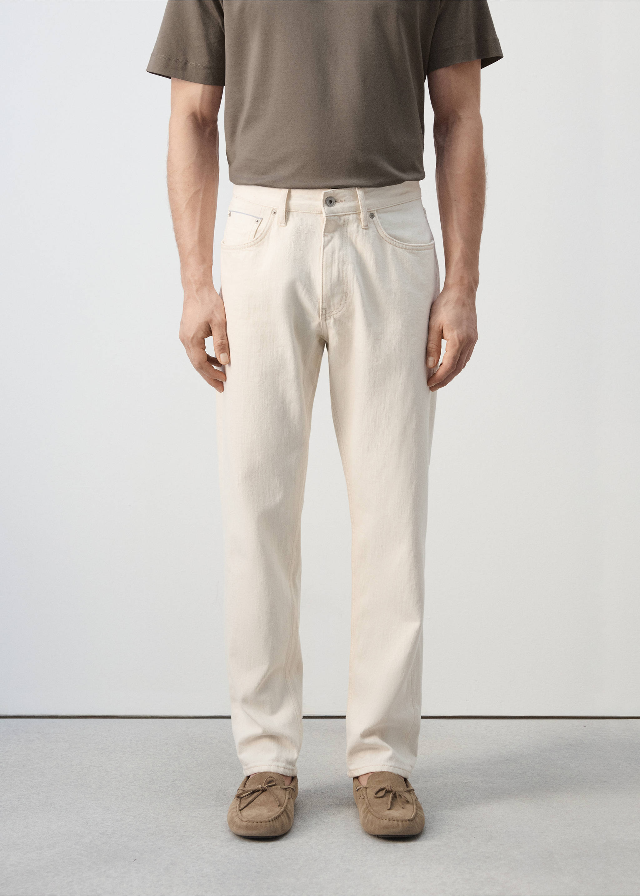 100% cotton regular fit cropped jeans - Medium plane, Off White. Ref: 27066739-01.