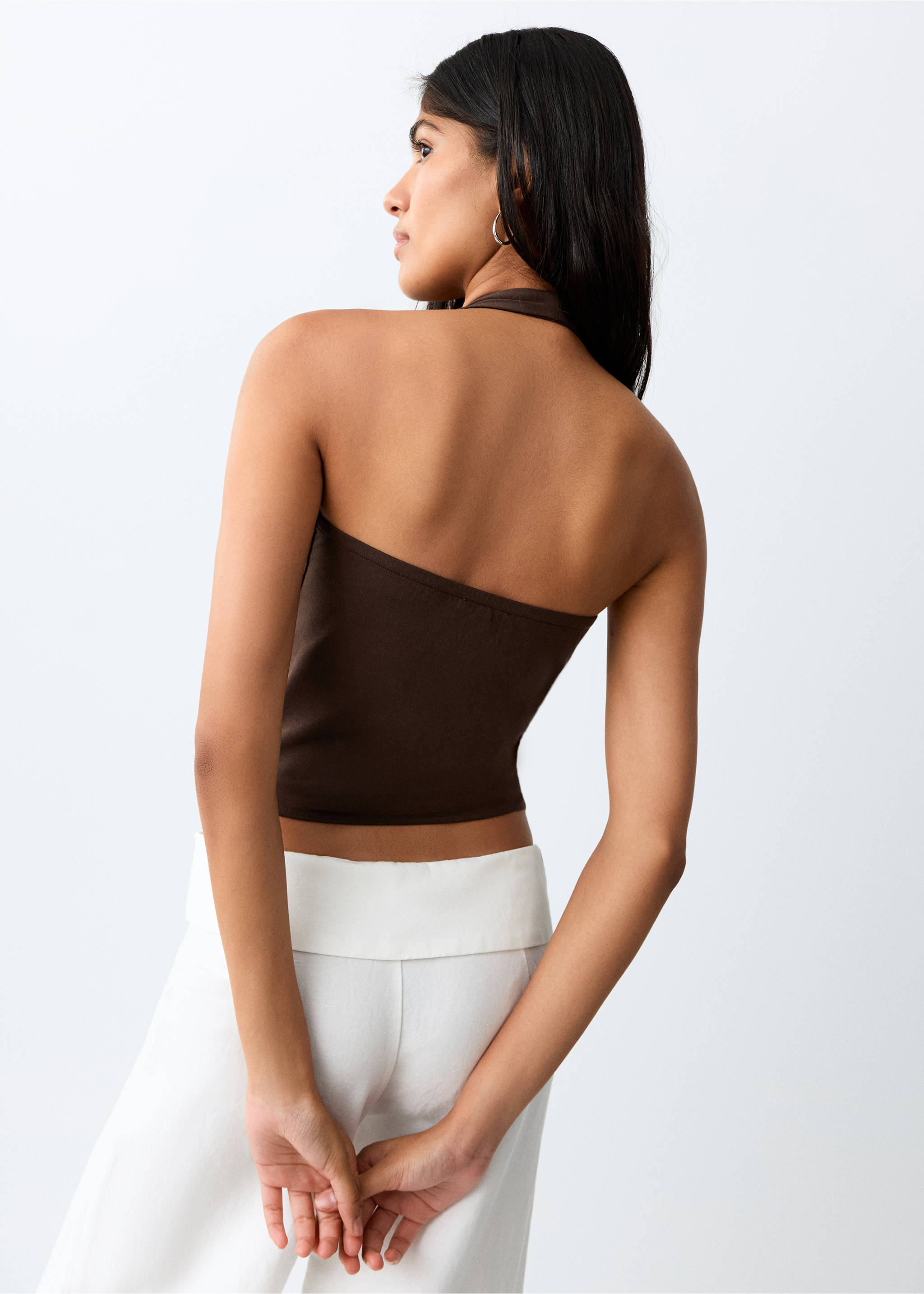 Halter top with metallic appliqués - Reverse of the article, Brown. Ref: 27066740-00.