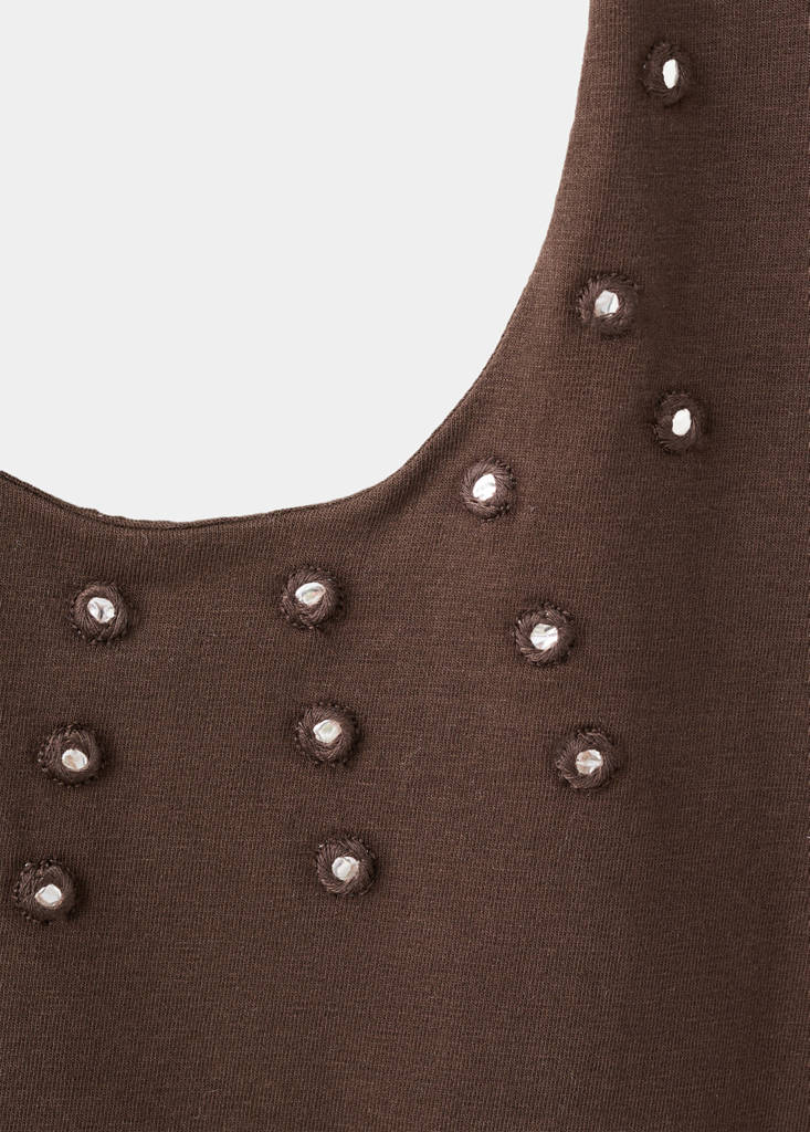 Halter top with metallic appliqués — Brown