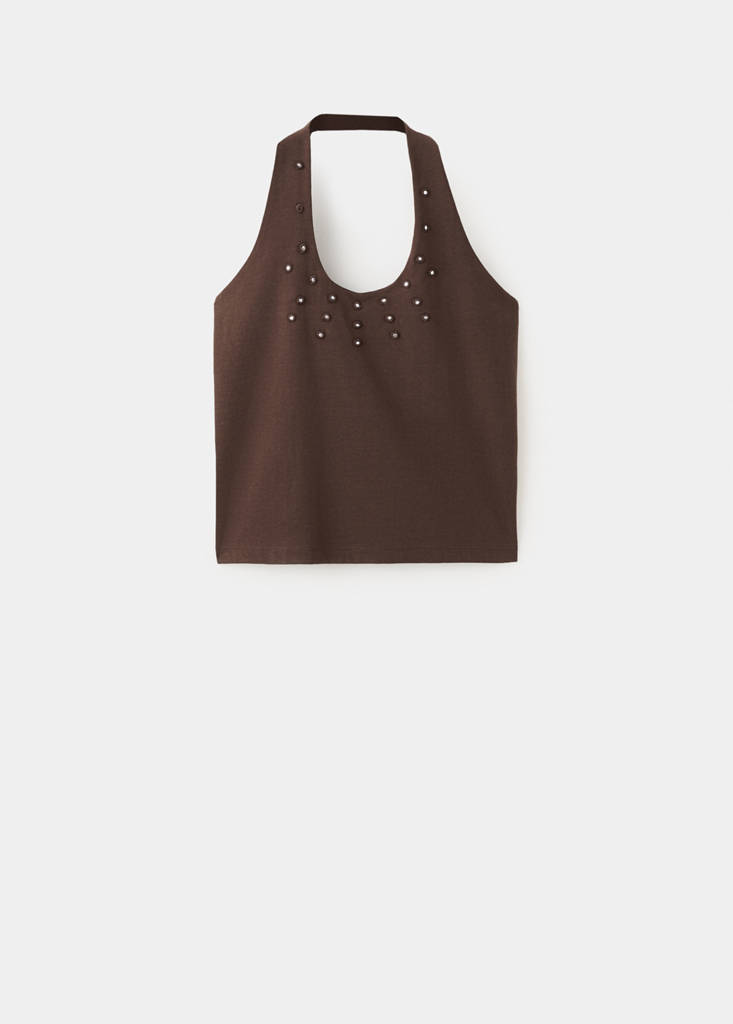 Halter top with metallic appliqués — Brown