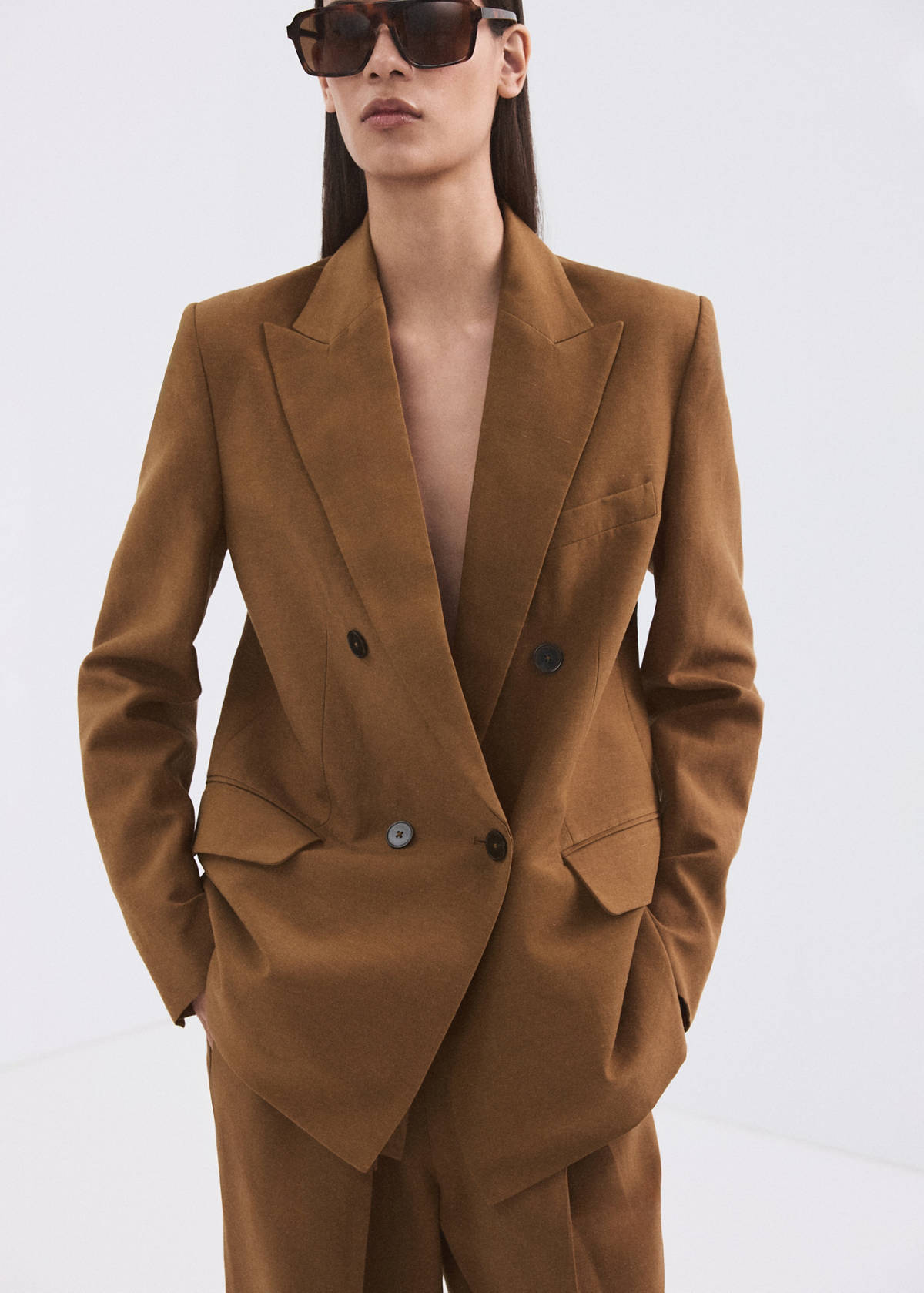 Double-breasted linen suit jacket
