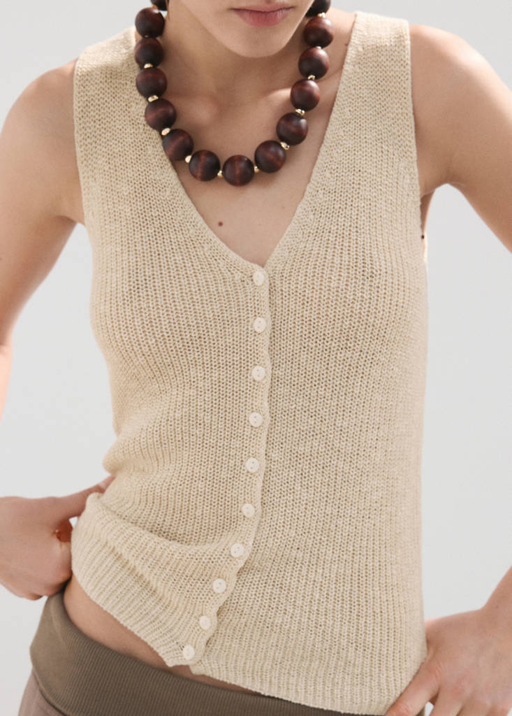 Openwork knitted waistcoat — Sand