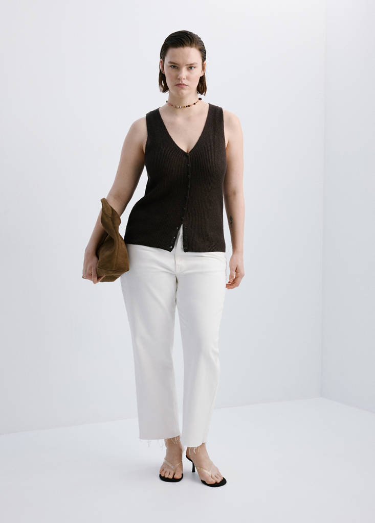 Openwork knitted waistcoat — Chocolate