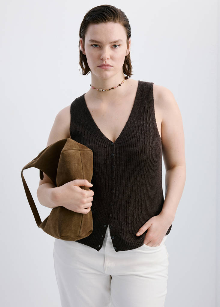 Openwork knitted waistcoat — Chocolate