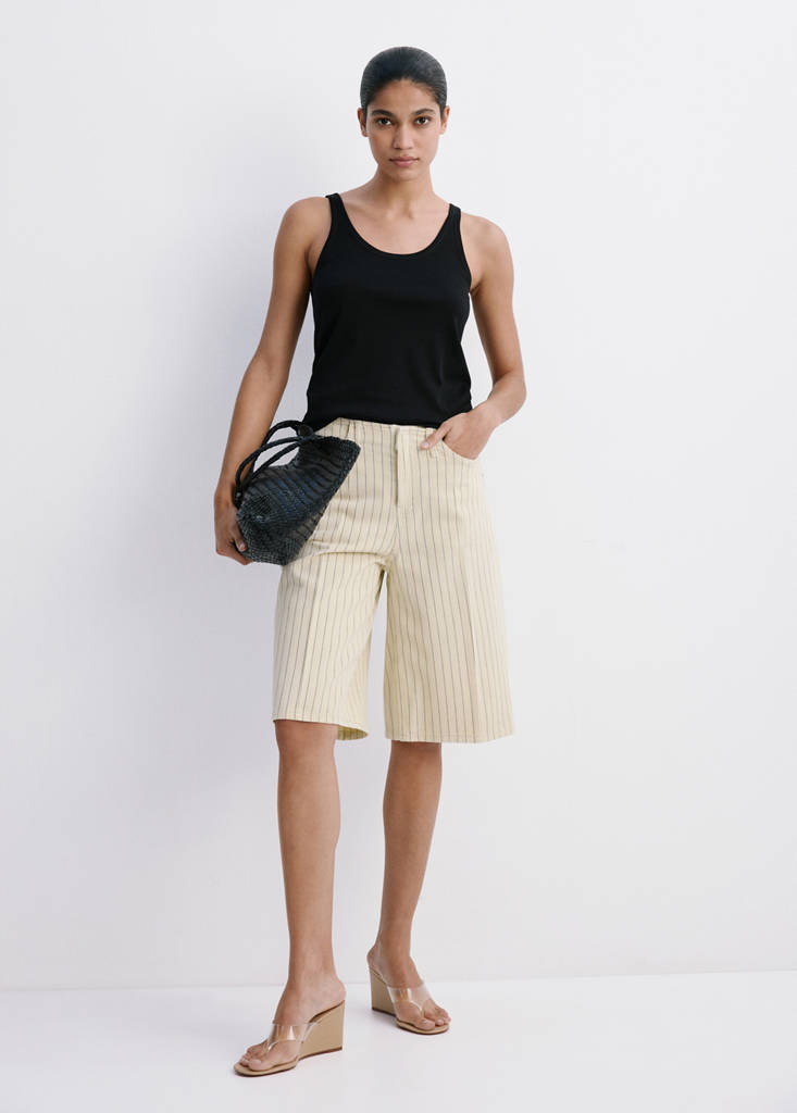 Mid-rise striped Bermuda jorts — Vanilla
