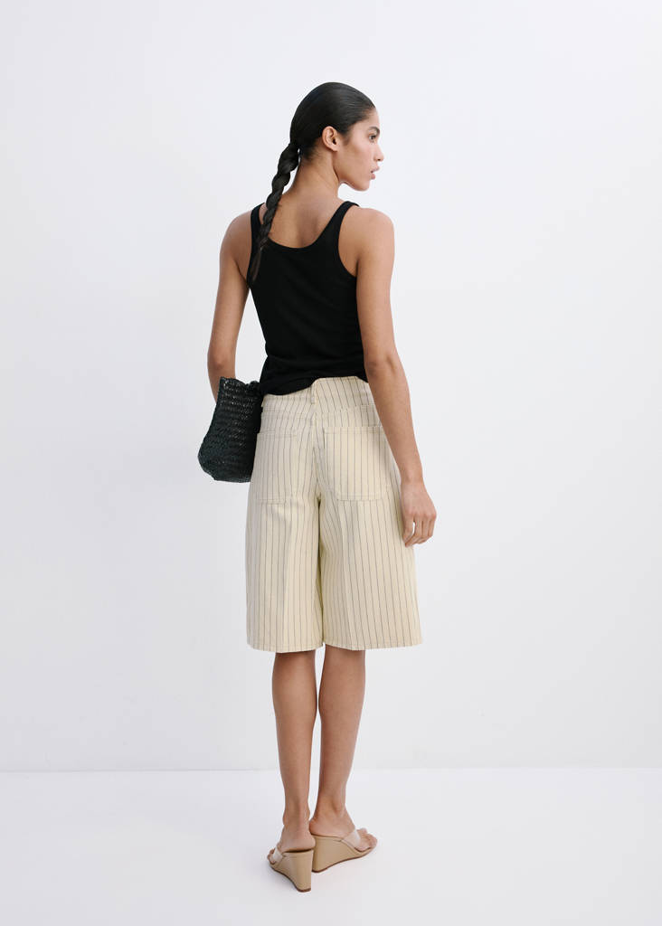 Mid-rise striped Bermuda jorts — Vanilla