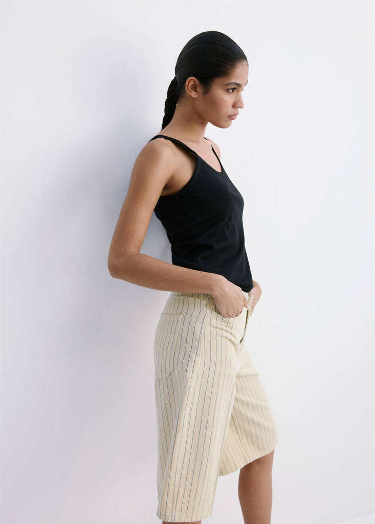 Mid-rise striped Bermuda jorts — Vanilla