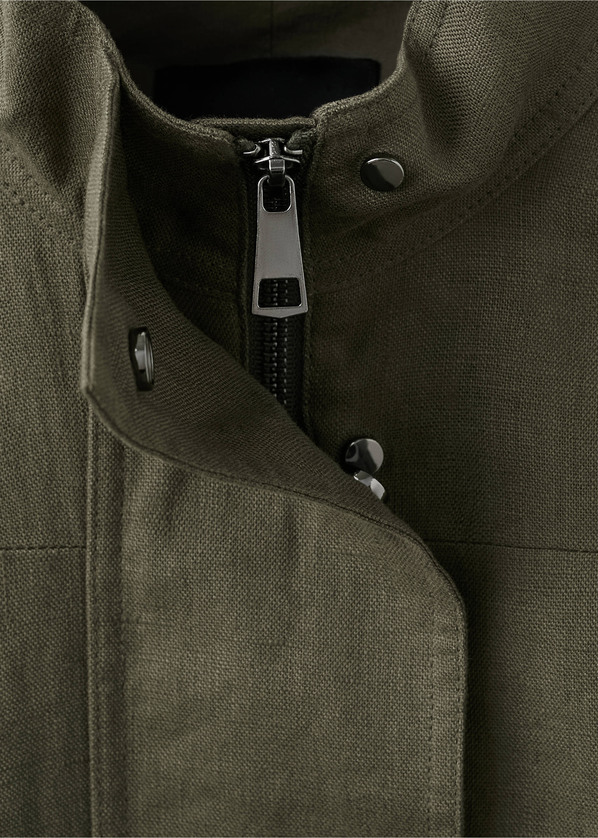 Linen jacket with belt - Details of the article 8, Khaki. Ref: 27067143-00.