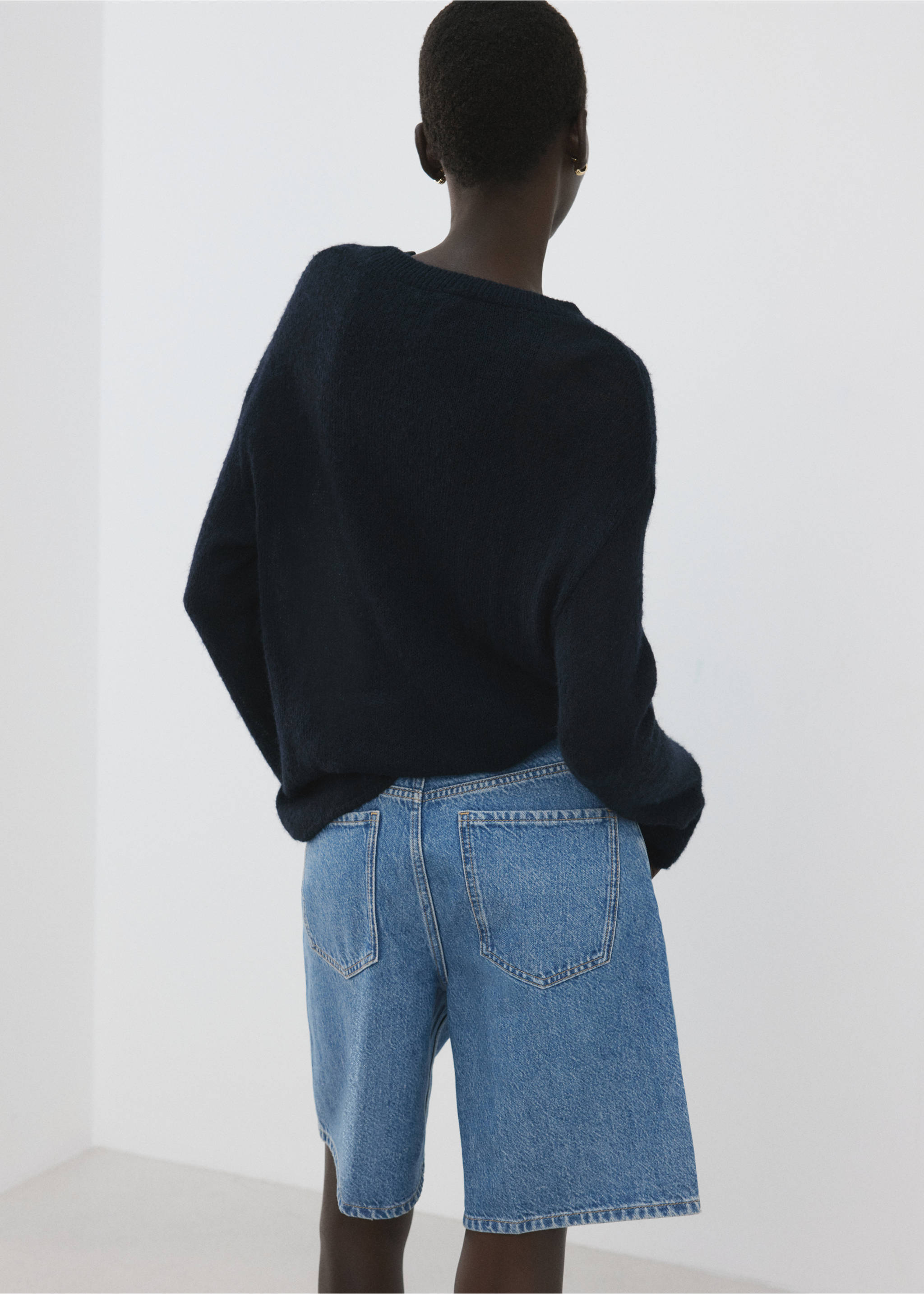 High-waist straight-fit denim shorts - Reverse of the article, Medium Blue. Ref: 27067146-00.