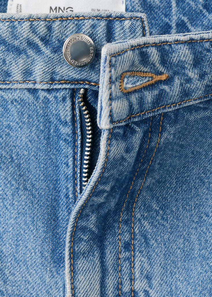 High-waist straight-fit denim shorts — Medium Blue