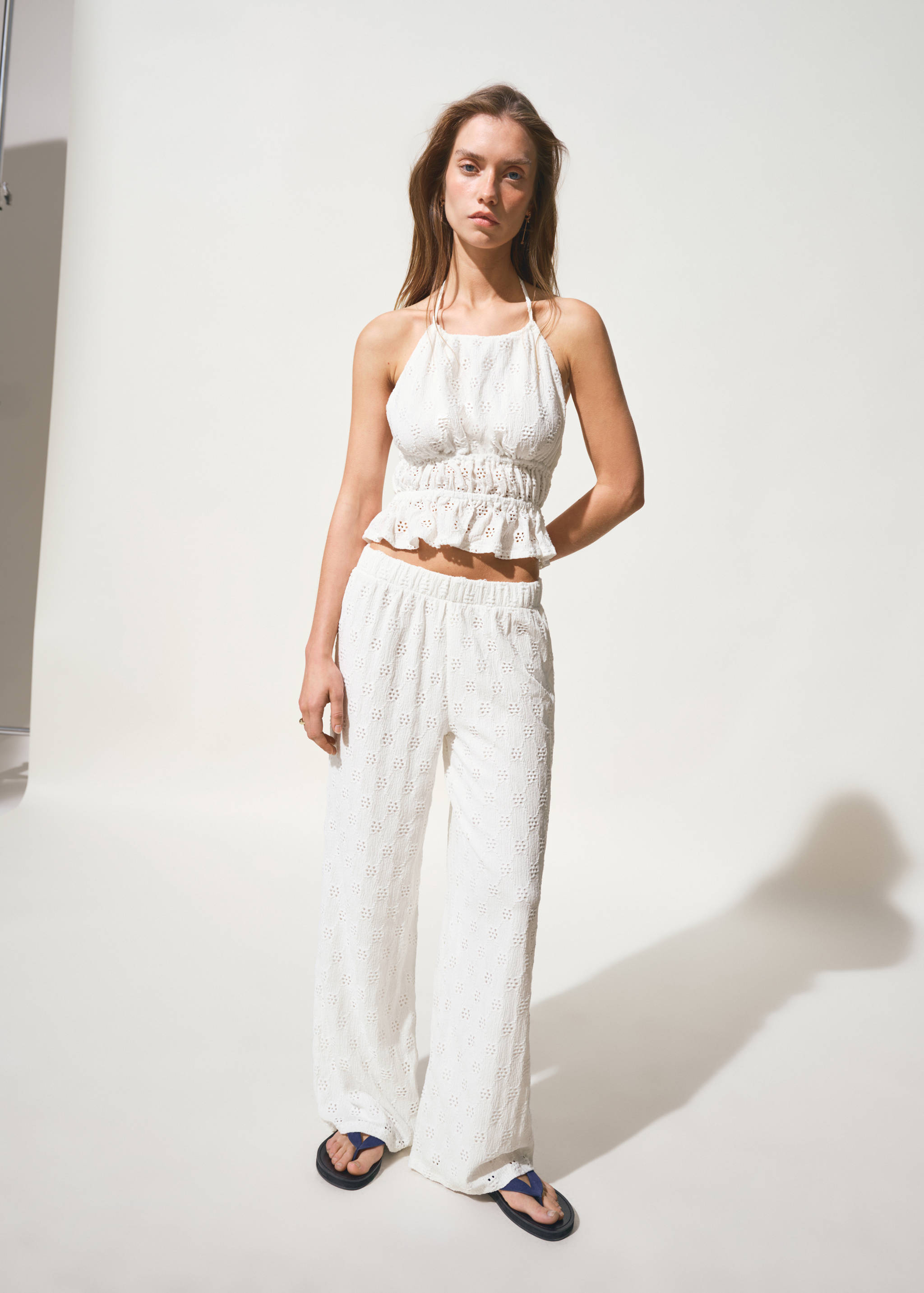 Straight trousers with embroidered details - General plane