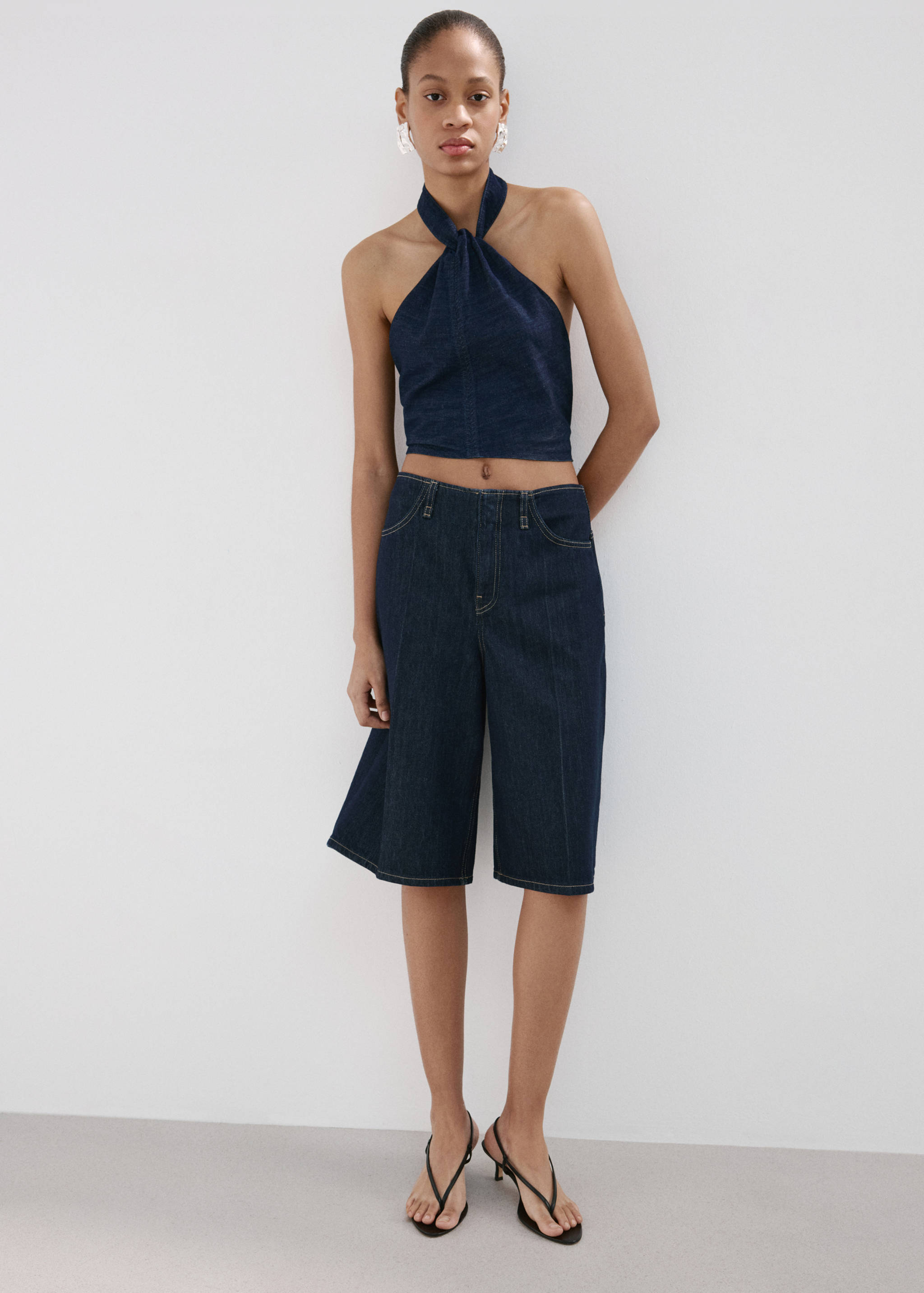 Mid-rise denim bermuda jorts - General plane