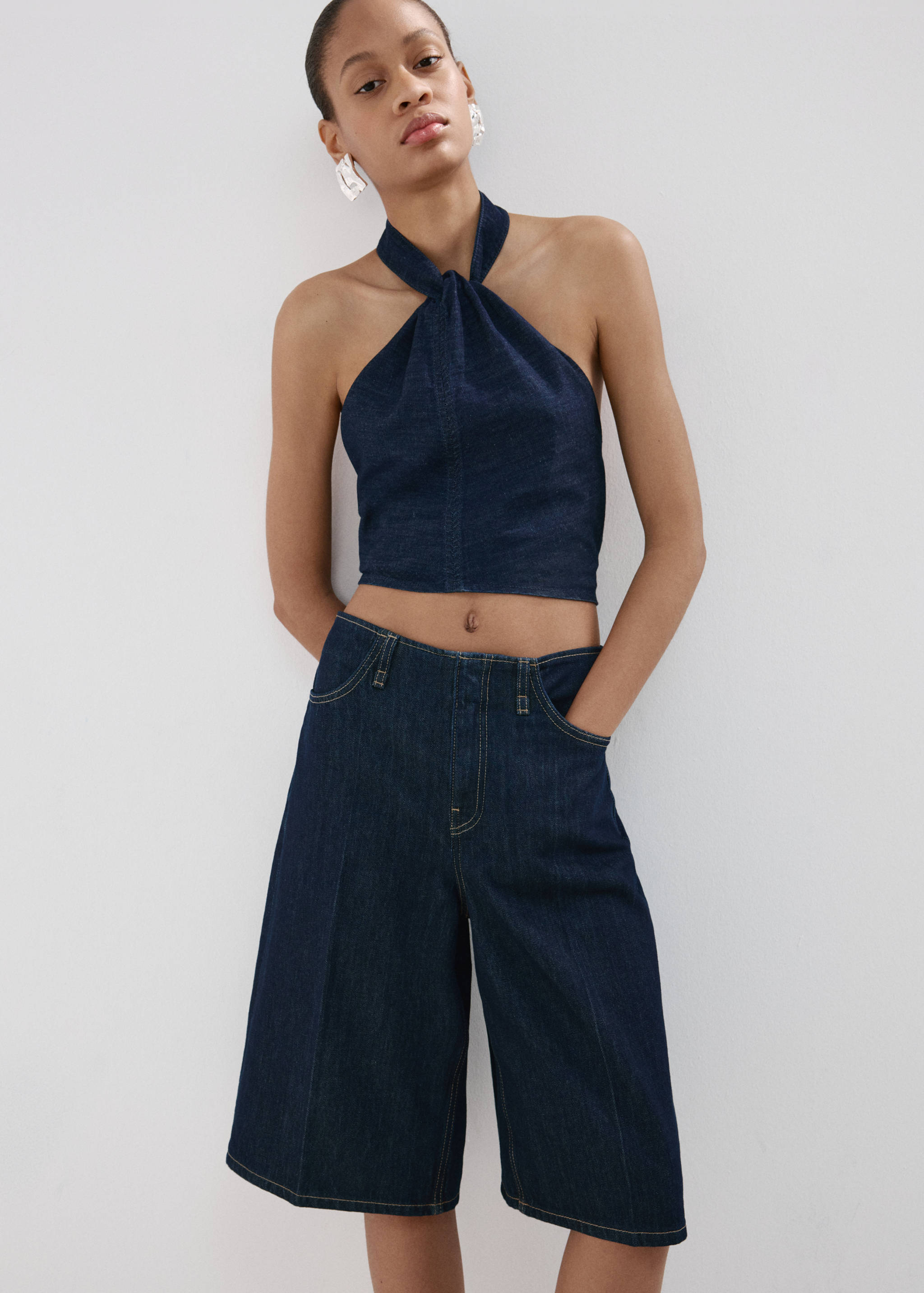 Mid-rise denim bermuda jorts - Medium plane