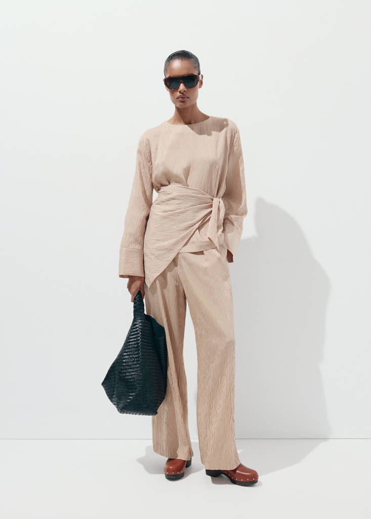 Striped lyocell trousers — Brown