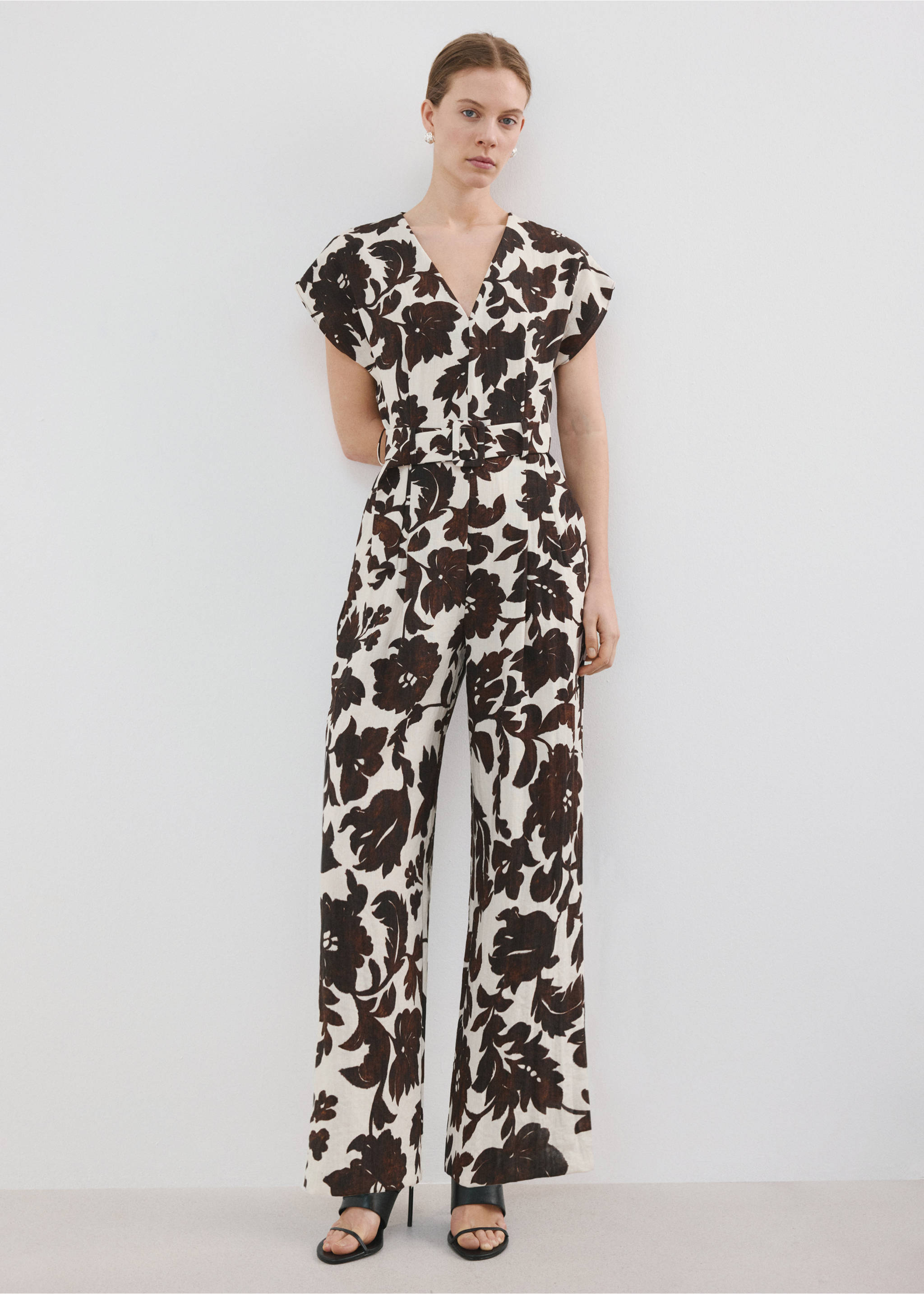 Floral print jumpsuit with belt - General plane, Ecru. Ref: 27067152-00.