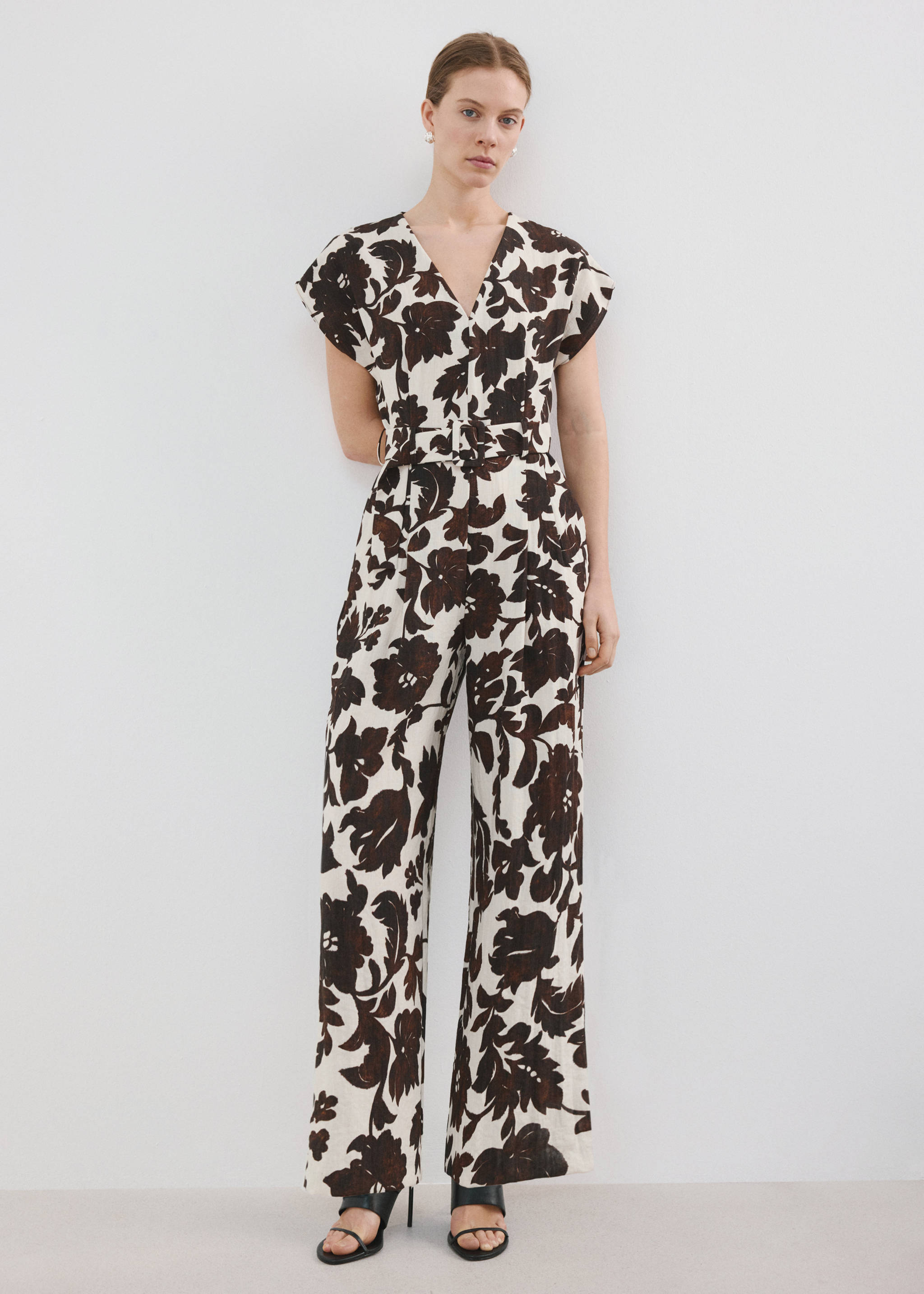 Floral print jumpsuit with belt - General plane