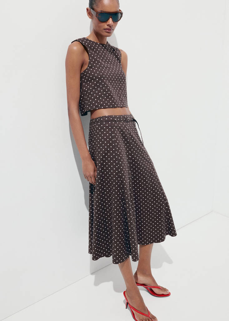 Linen polka dot skirt — Black