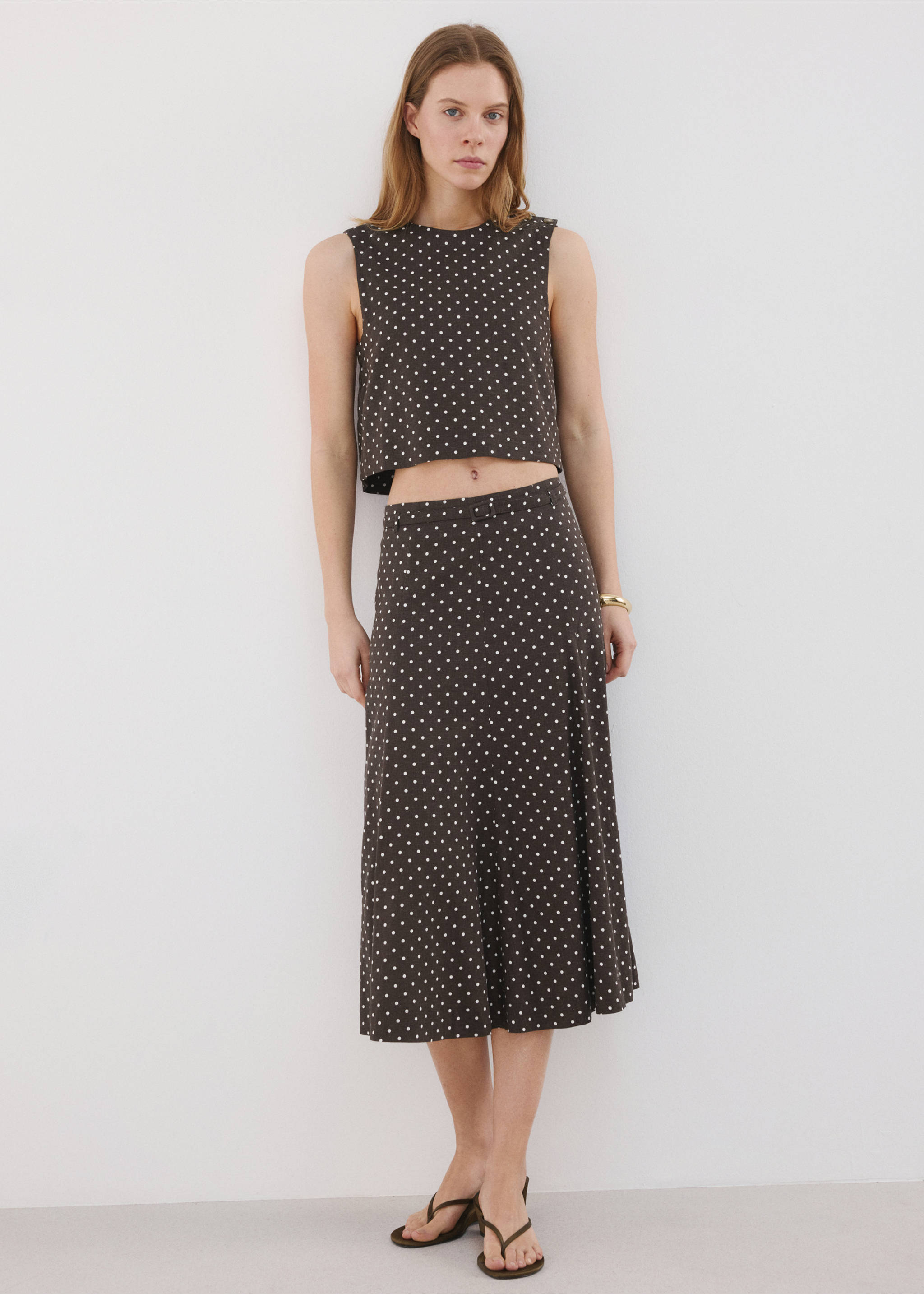 Linen polka dot skirt - General plane, Black. Ref: 27067154-00.