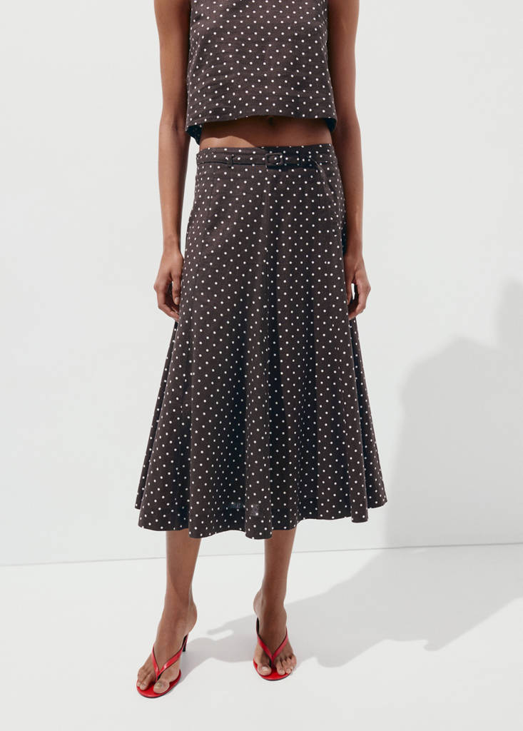 Linen polka dot skirt — Black