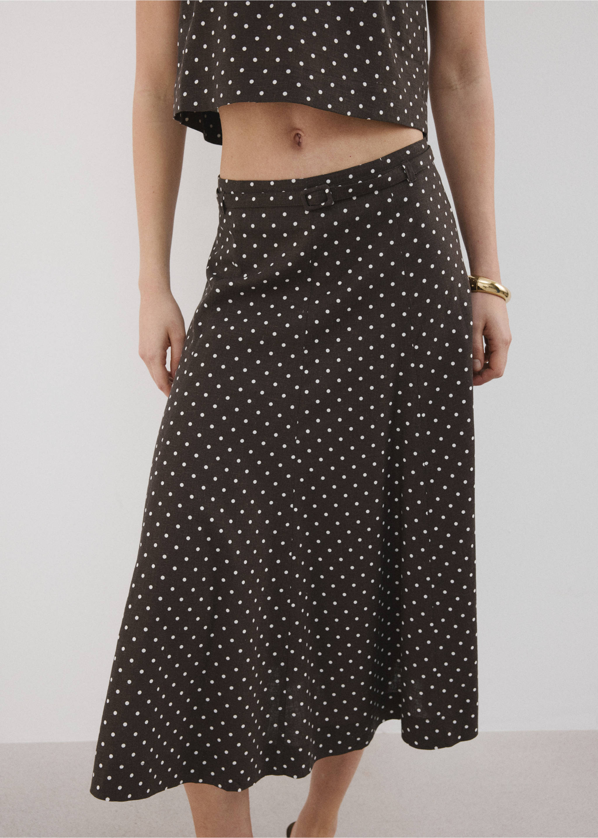 Linen polka dot skirt - Medium plane, Black. Ref: 27067154-00.