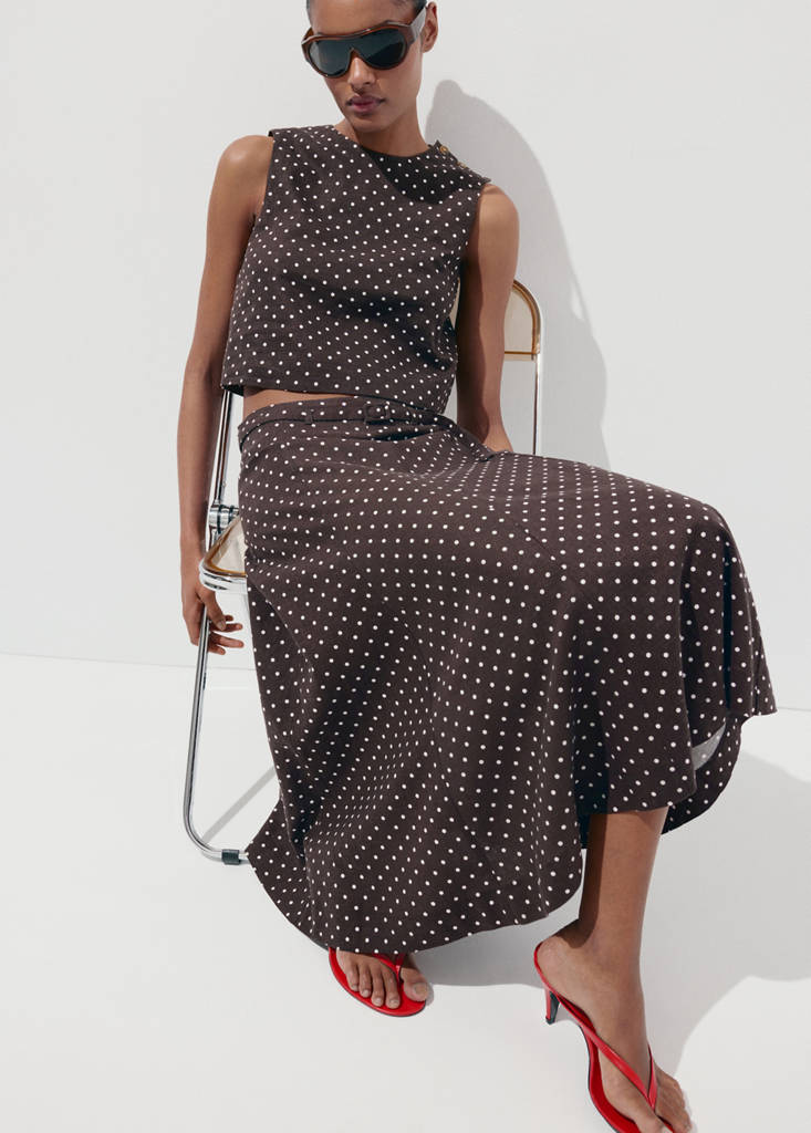 Linen polka dot skirt — Black
