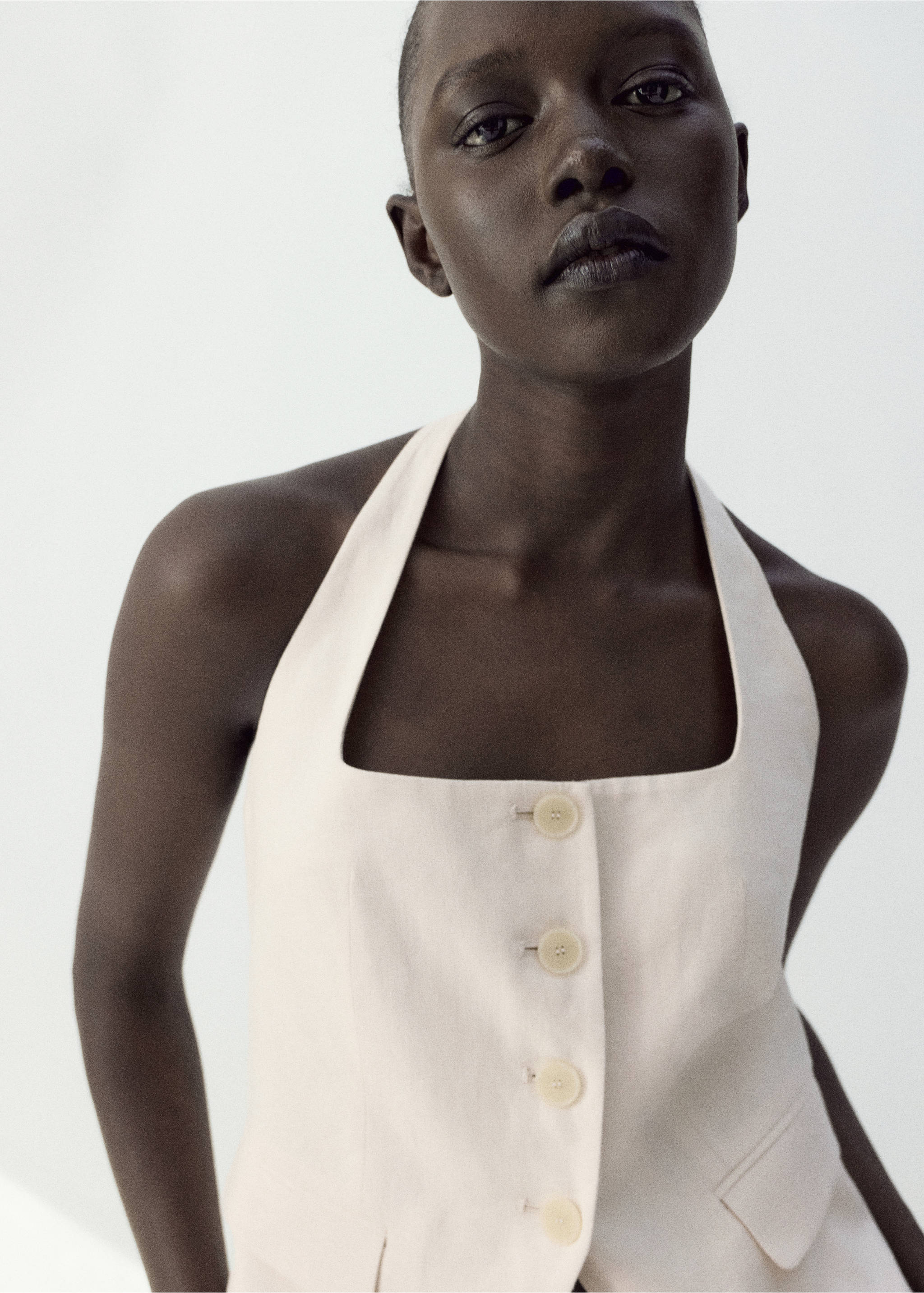 Linen suit waistcoat - Medium plane, Ecru. Ref: 27067156-00.