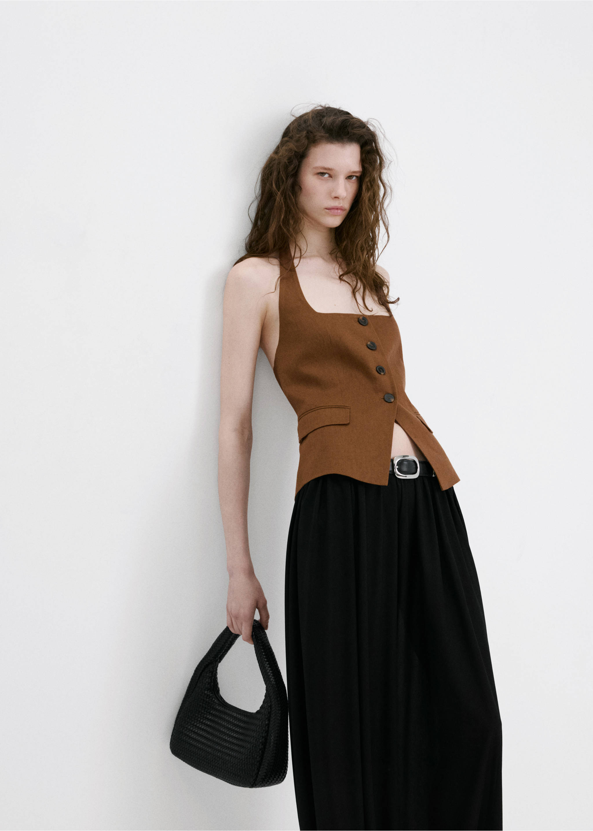 Linen suit waistcoat - Details of the article 1, Brown. Ref: 27067156-00.