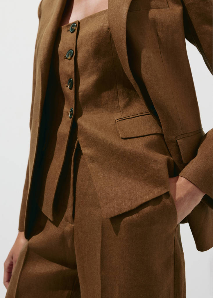 Linen suit waistcoat — Brown