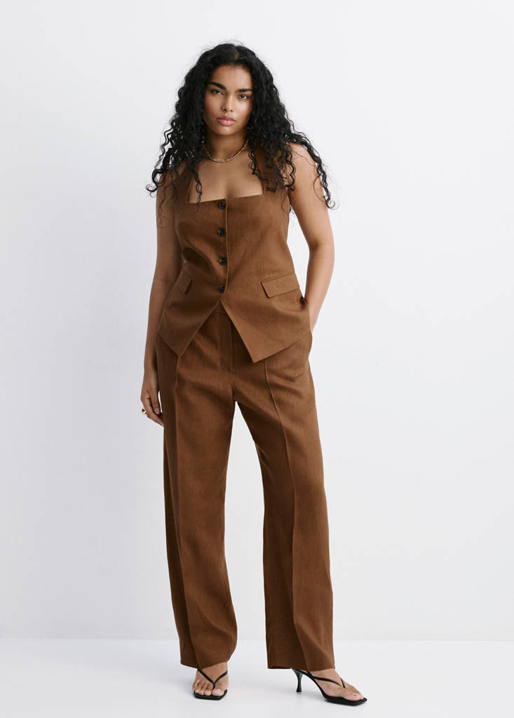 Linen suit waistcoat — Brown