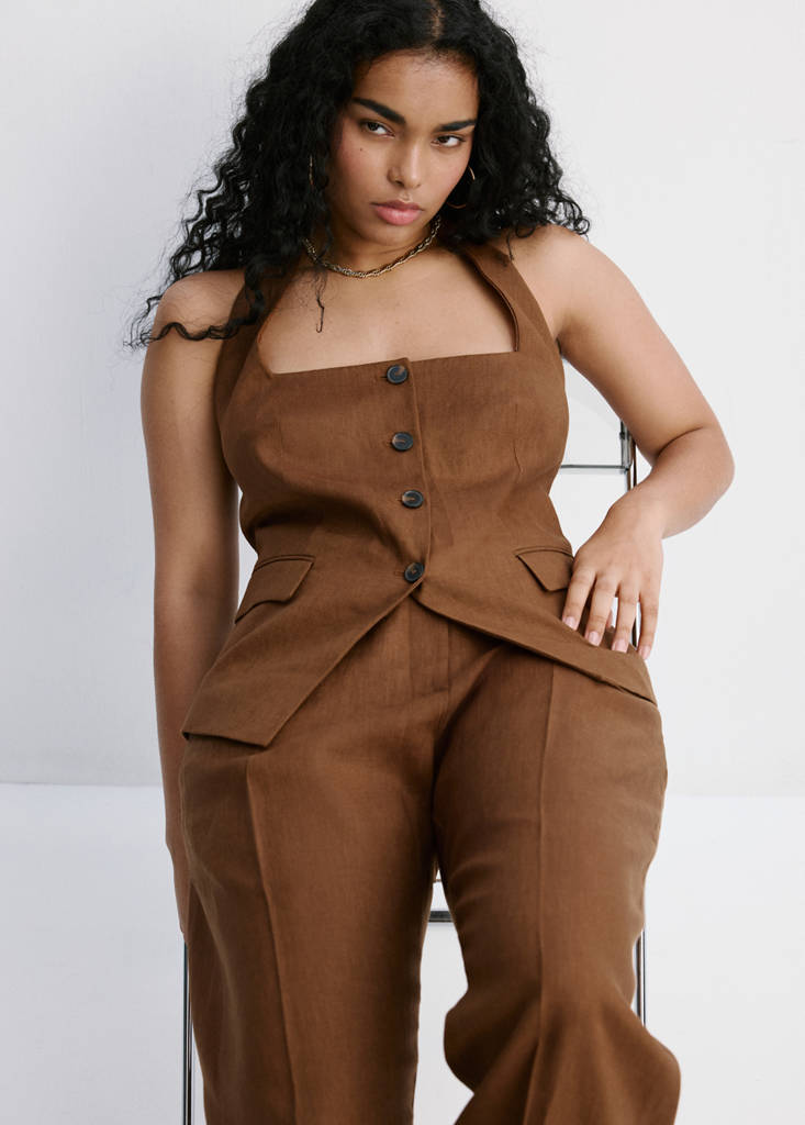Linen suit waistcoat — Brown
