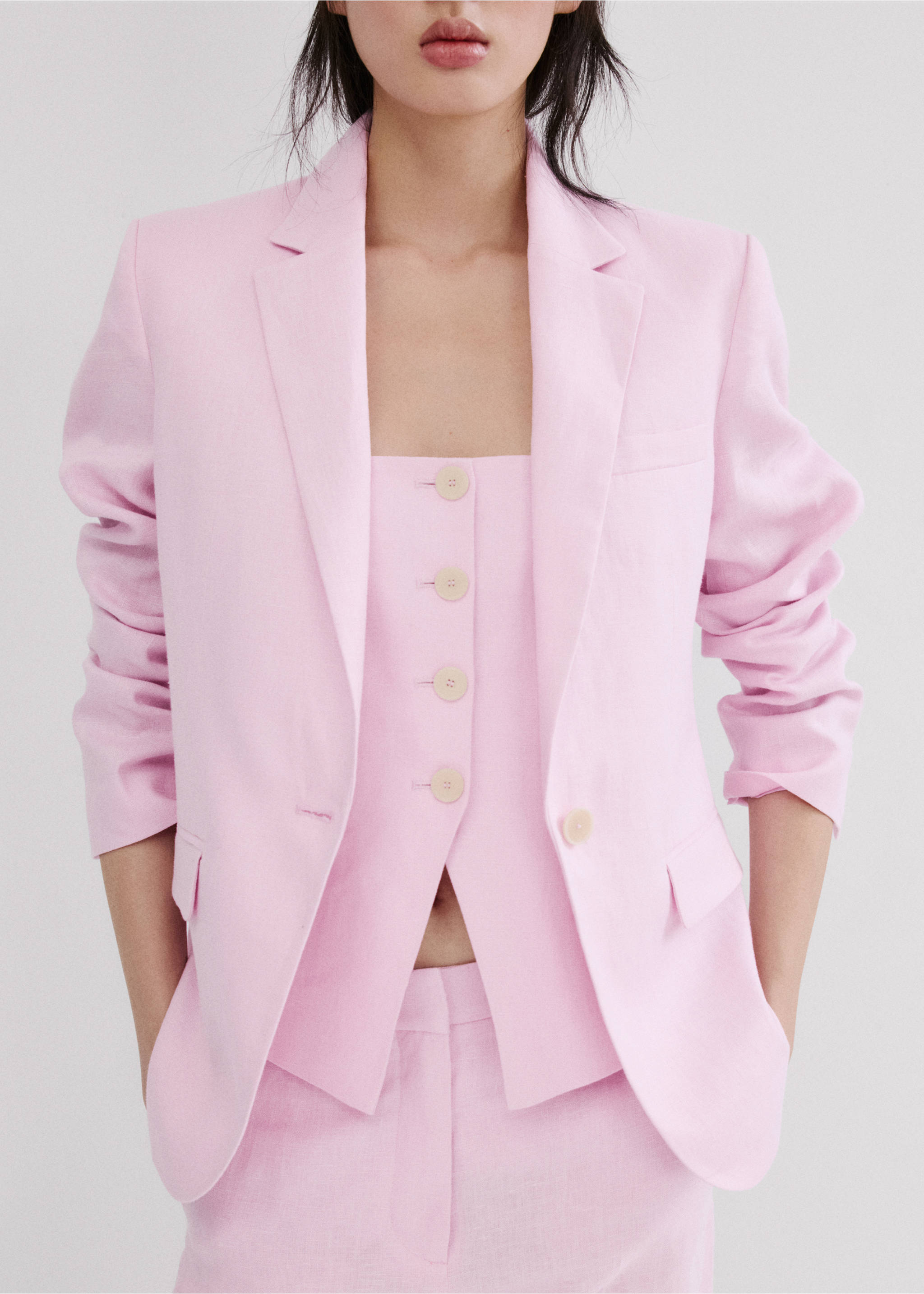 Gilet costume lin - Détail de l'article 6, Rose. Ref: 27067156-00.