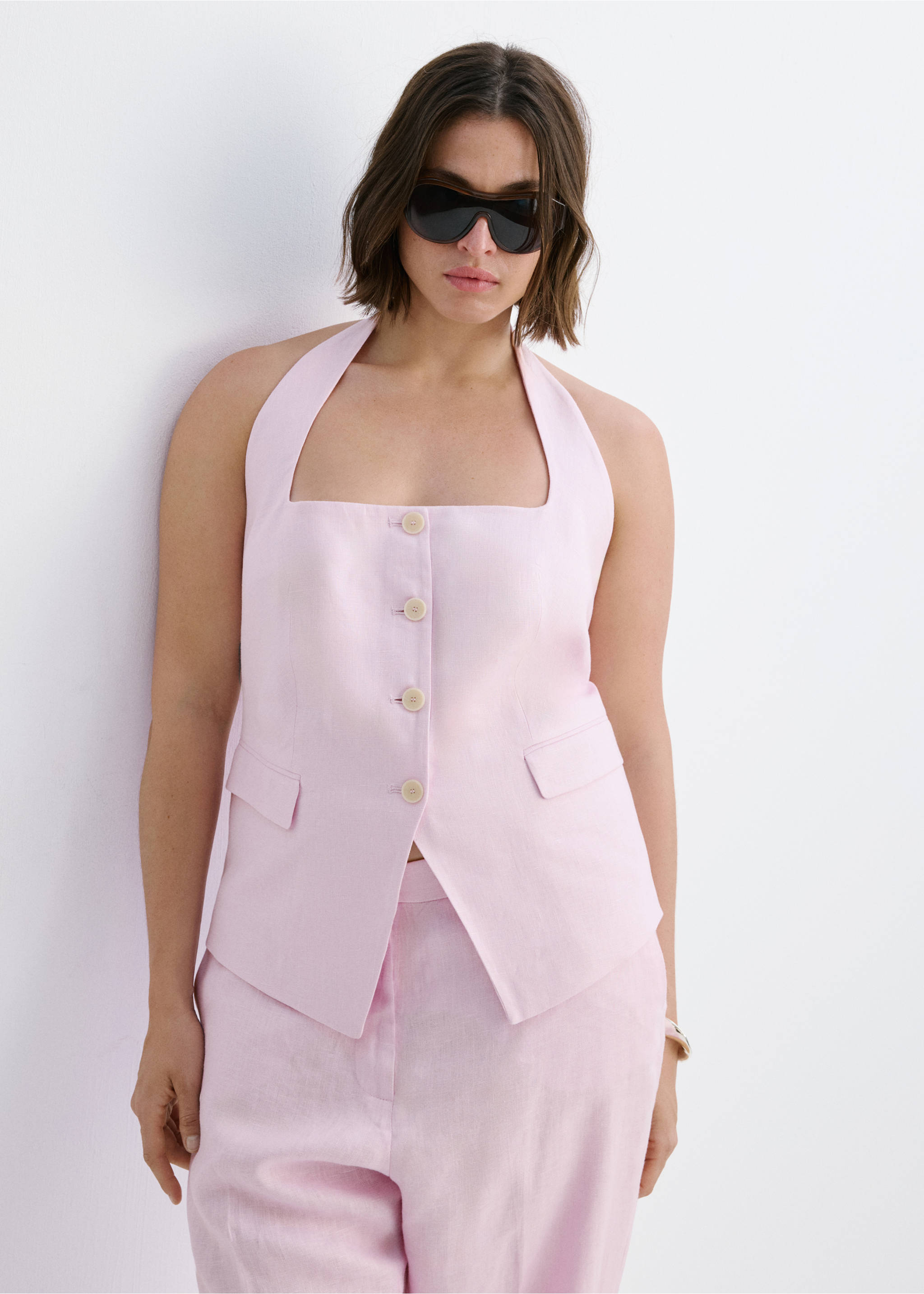 Linen suit waistcoat - Details of the article 5, Pink. Ref: 27067156-00.