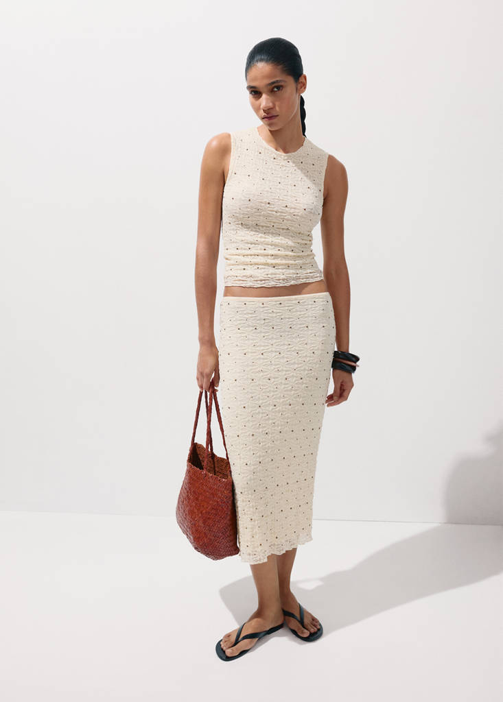 Midi skirt with studs — Ecru