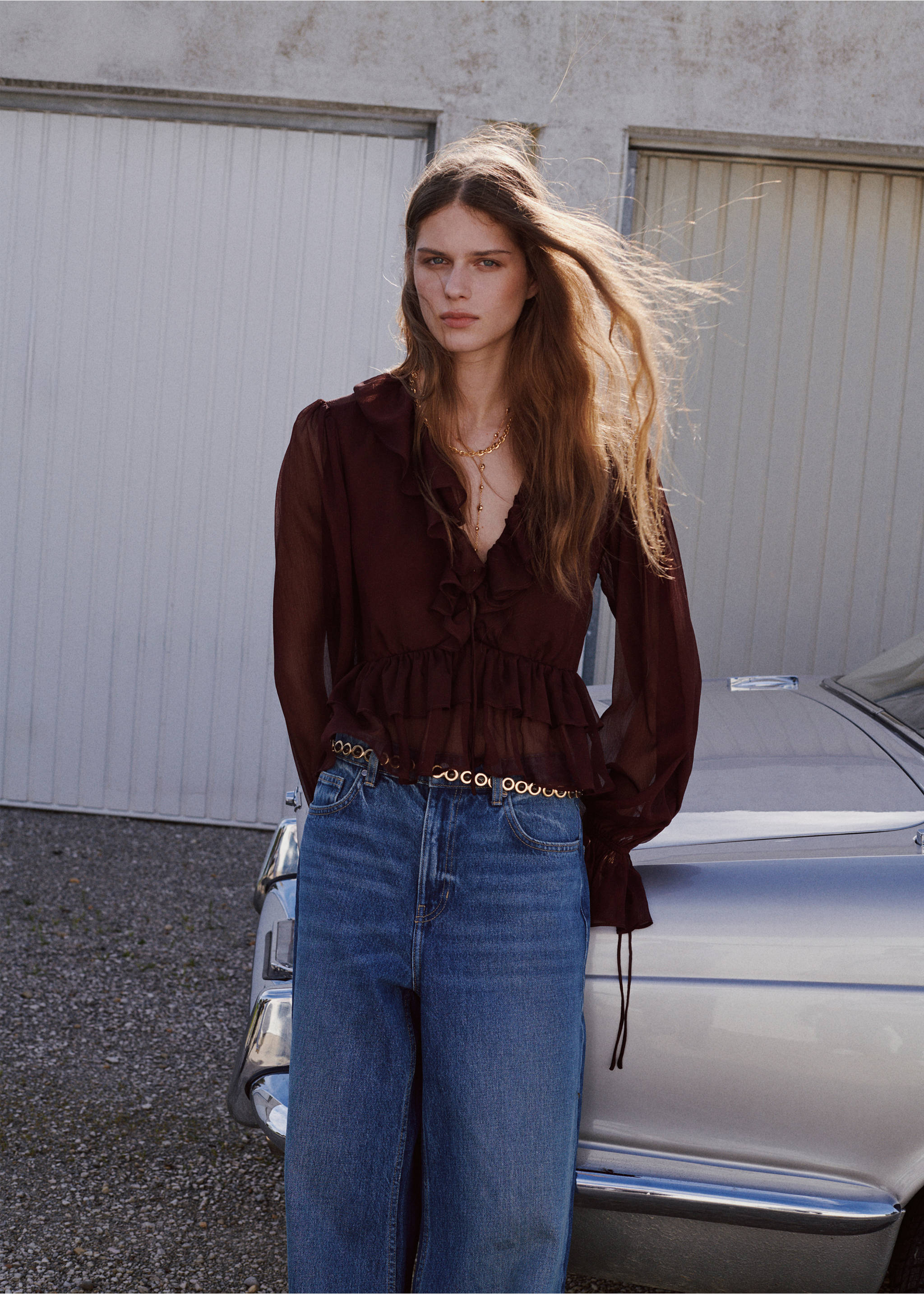 Fluid ruffled blouse - General plane, Chocolate. Ref: 27067160-00.